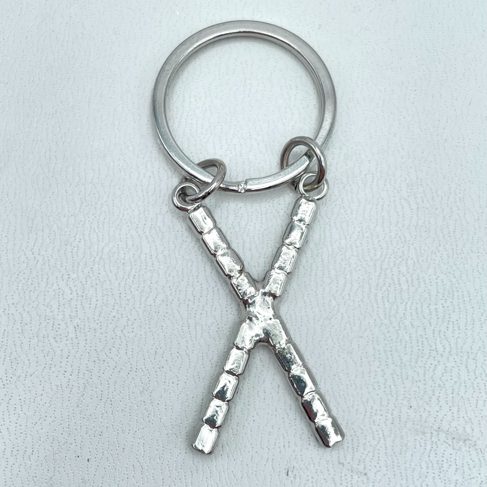 Vintage Silver-Tone Rhinestone-Encrusted Inlaided Initial Letter "X" Keychain - Thumbnail 3