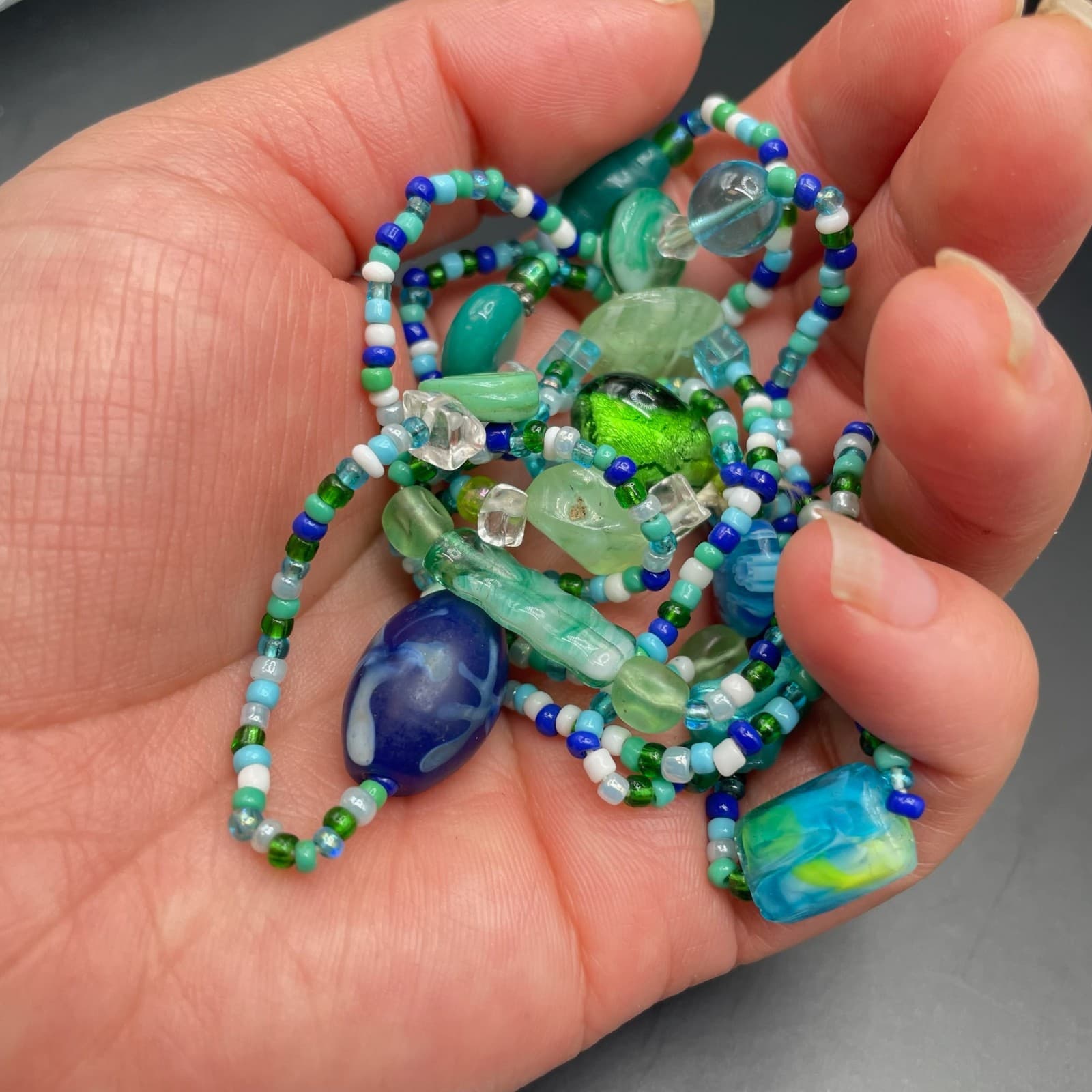 Vintage Teal Fashion Classic African Vinyl Disc Double-Stranded Beaded Necklace - Image 1