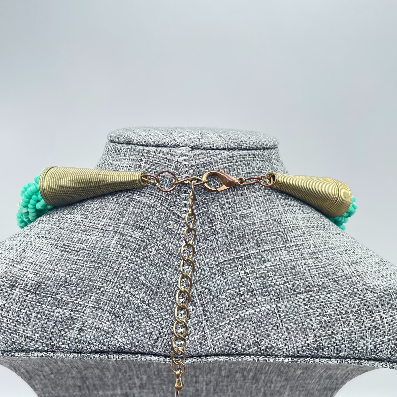 Vintage Y2k Turquoise or mint green braided seed bead statement necklace Jewelry - Thumbnail 7