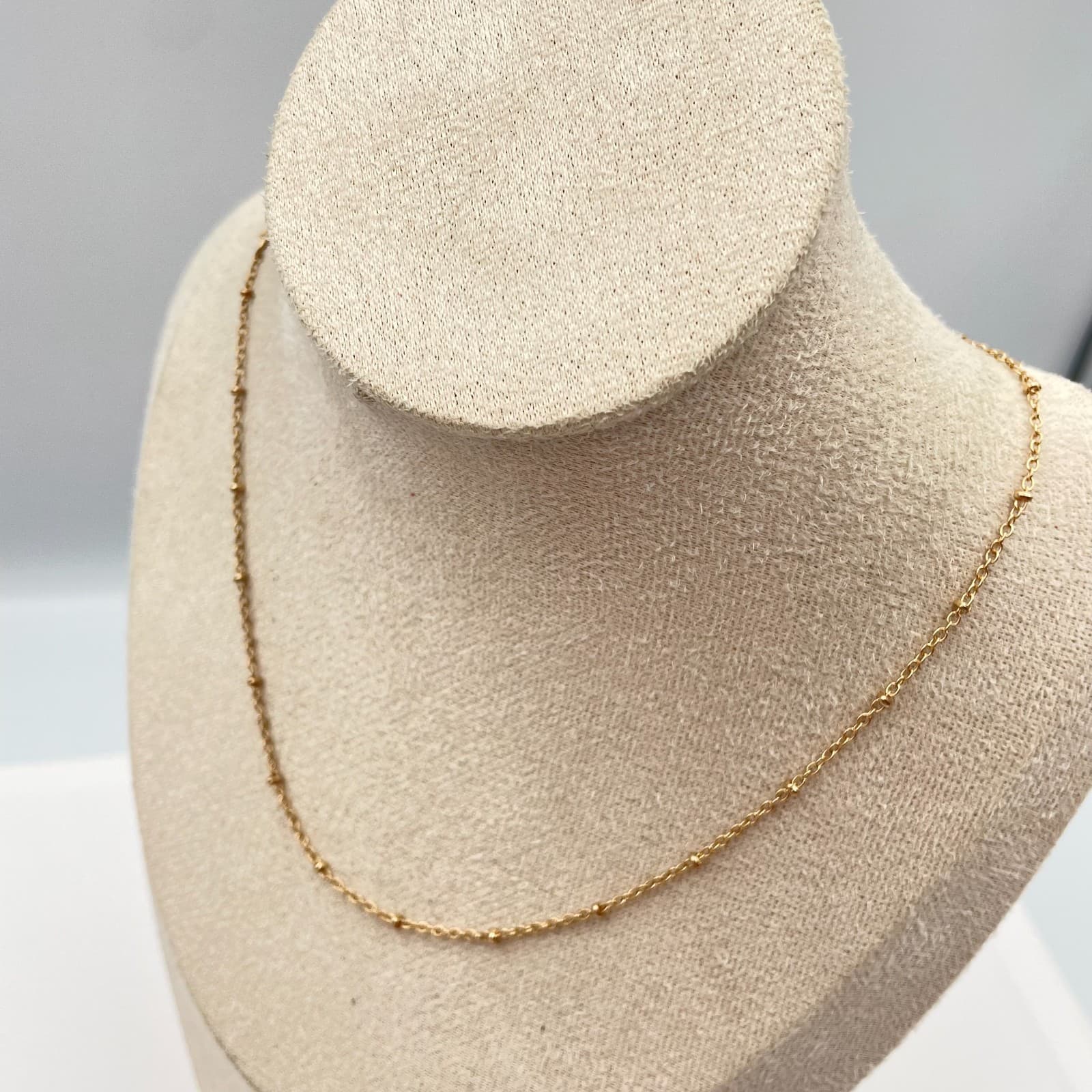 Vintage 90s Gold Fill Satellite Beaded Chain Necklace Dainty Minimalist Jewelry - Thumbnail 5