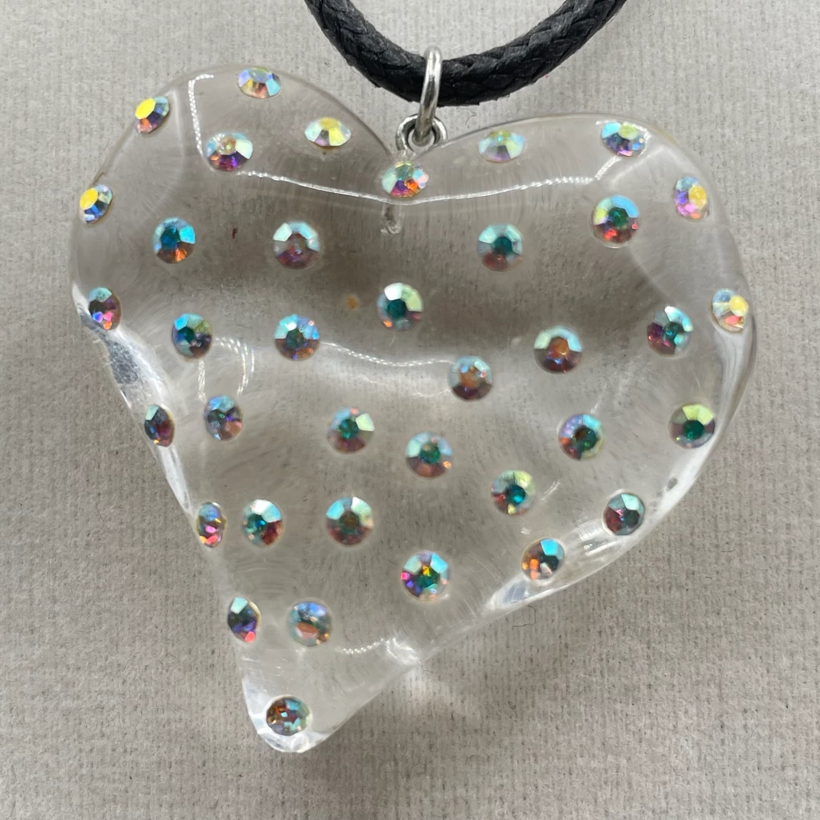 Vera Bradley Silver-Tone Black Cord Faceted Clear Glass Heart Pendant Necklace - Thumbnail 5