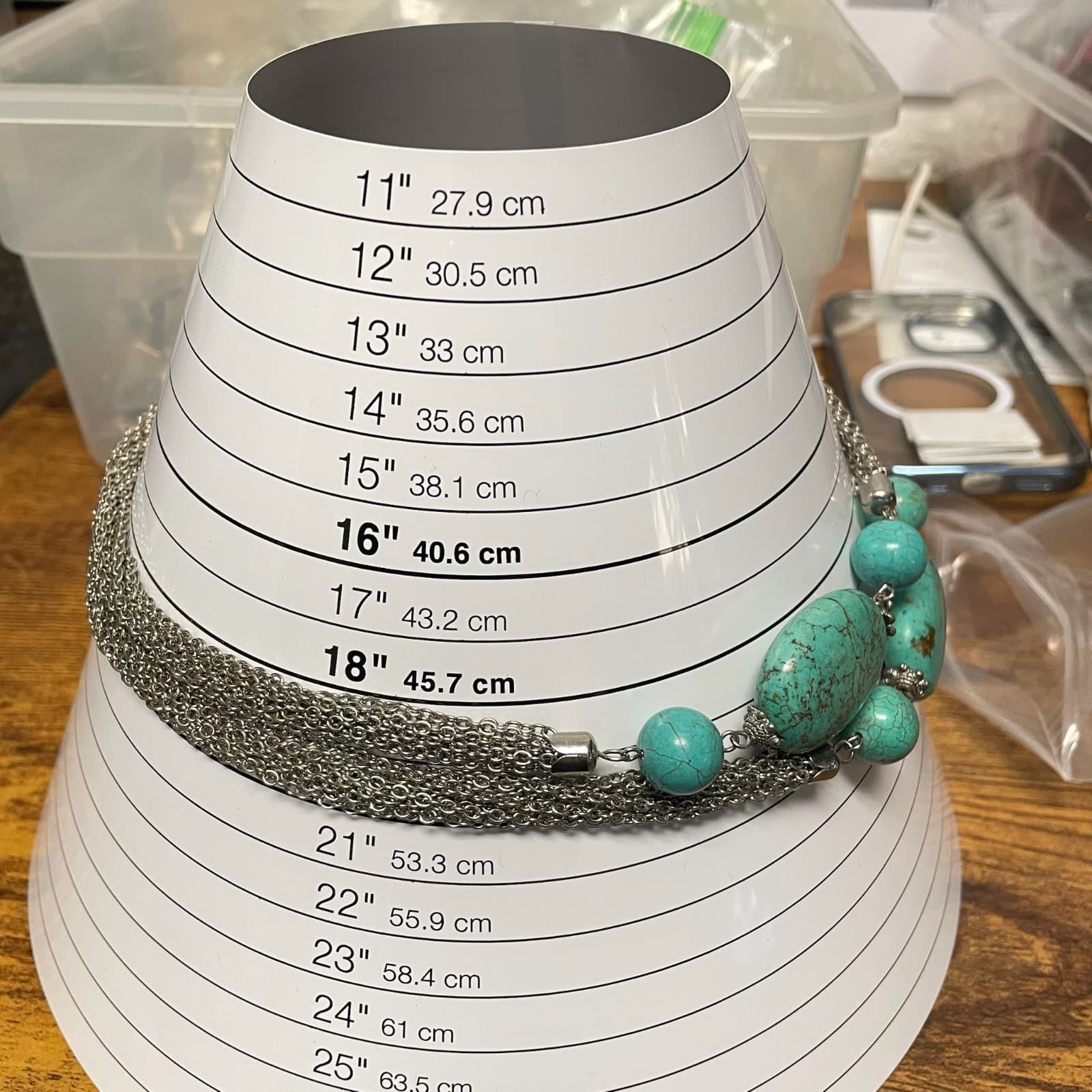 Vintage Silver Tone Bohemian Oval Spherical Turquoise Multi-Chain Necklace - Thumbnail 10