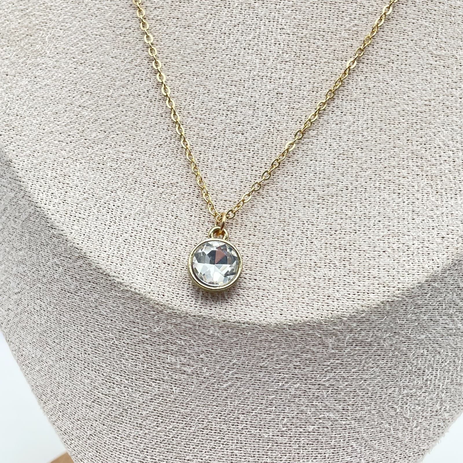 Vintage Y2K Time and Tru Gold Tone Crystal Solitaire Necklace Fashion Jewelry - Thumbnail 4