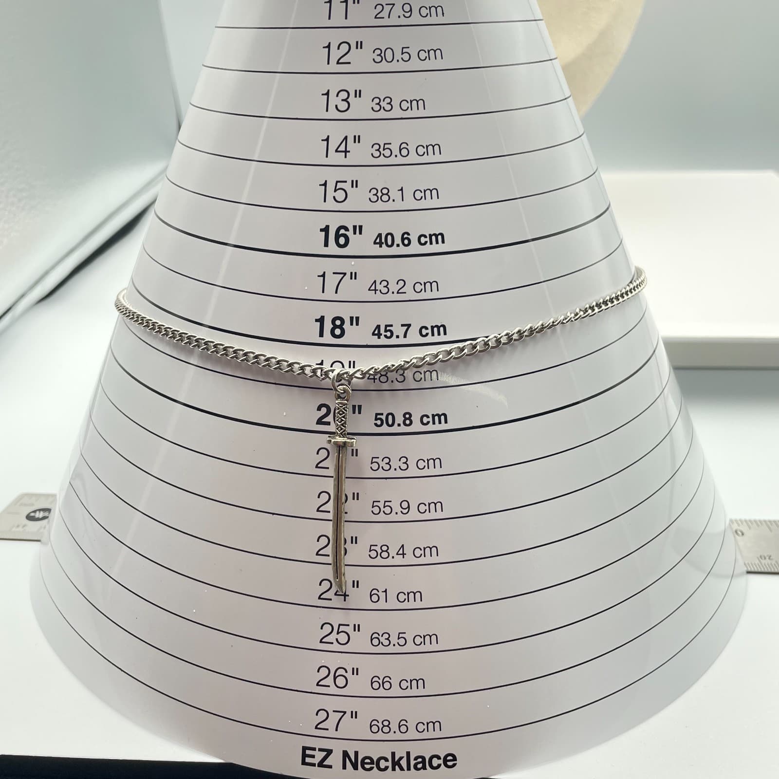 Vintage 80s Gothic Sword Dagger Pendant Necklace Punk Silver Gold Tone Jewelry - Thumbnail 8