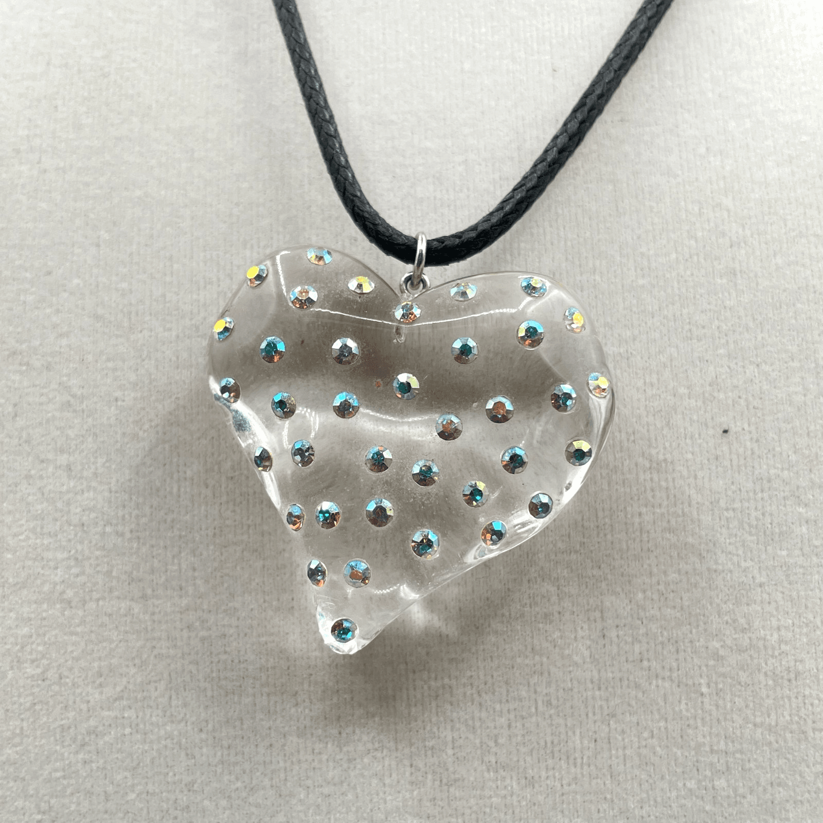 Vera Bradley Silver-Tone Black Cord Faceted Clear Glass Heart Pendant Necklace - Image 1