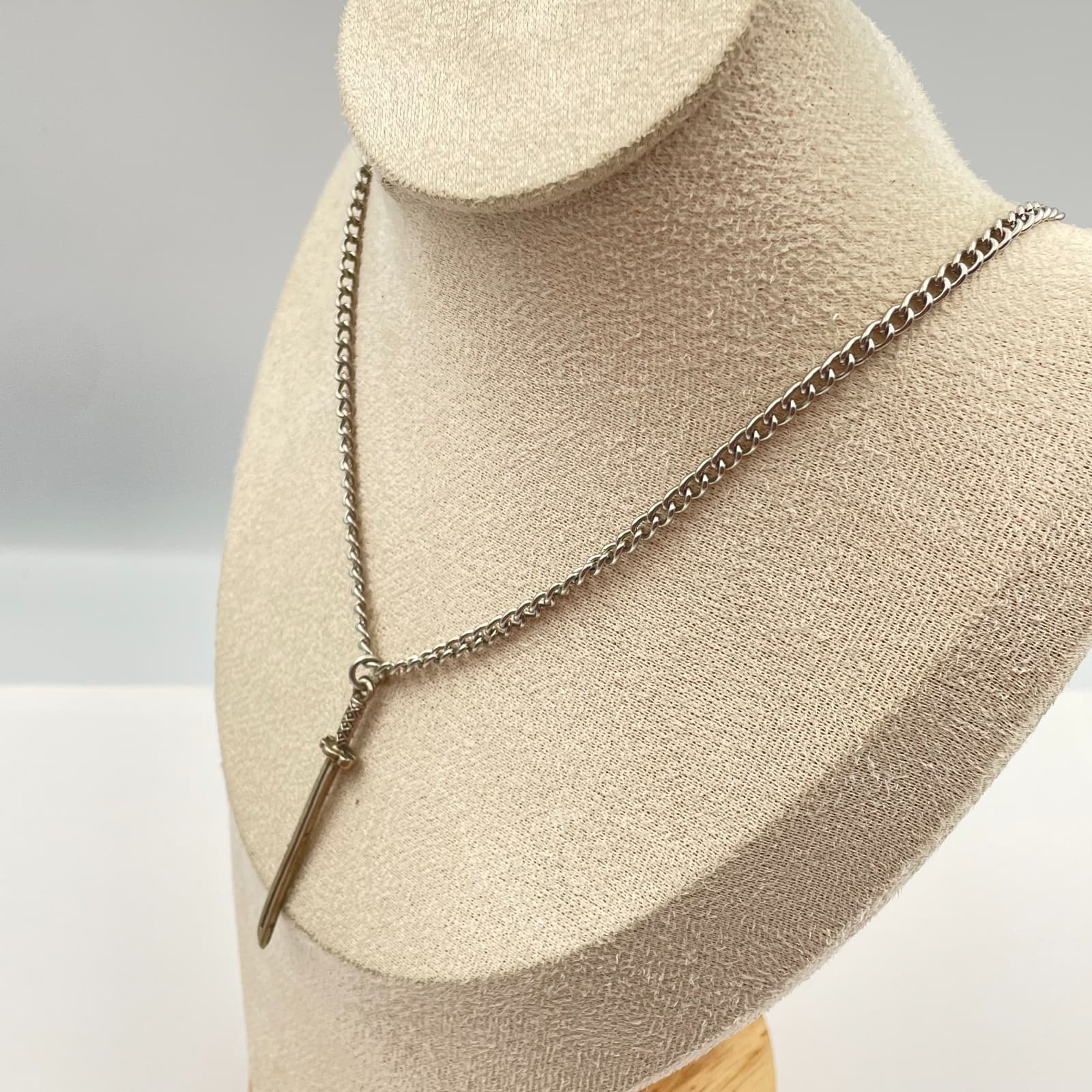 Vintage 80s Gothic Sword Dagger Pendant Necklace Punk Silver Gold Tone Jewelry - Thumbnail 4