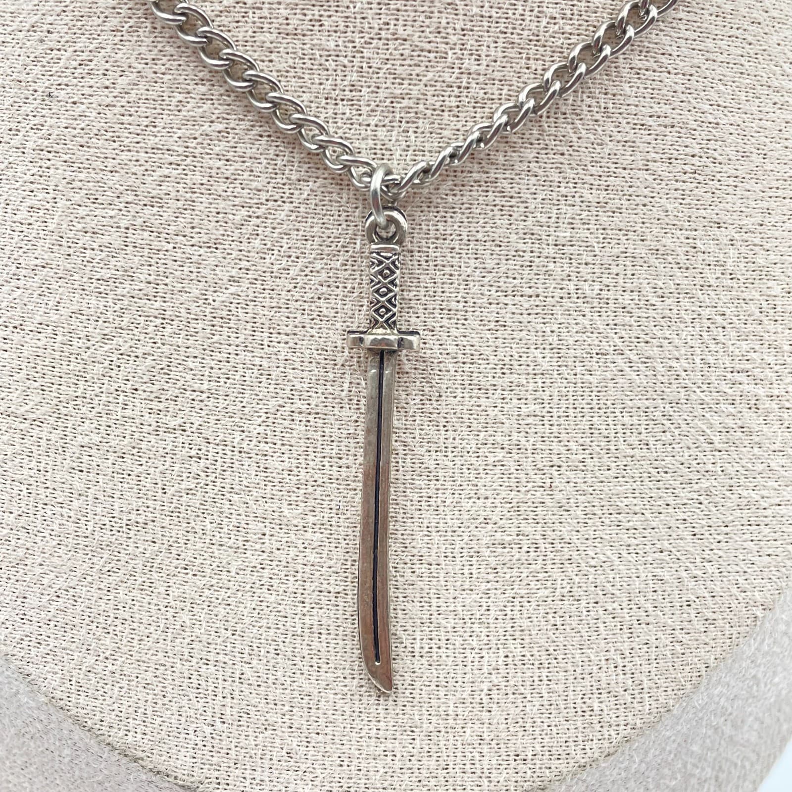 Vintage 80s Gothic Sword Dagger Pendant Necklace Punk Silver Gold Tone Jewelry - Thumbnail 2