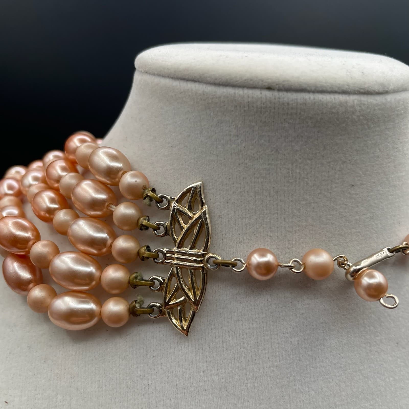 Vintage Apricot-Tone Classic Fashion Baroque Beads Multi-Strand Layered Necklace - Thumbnail 2