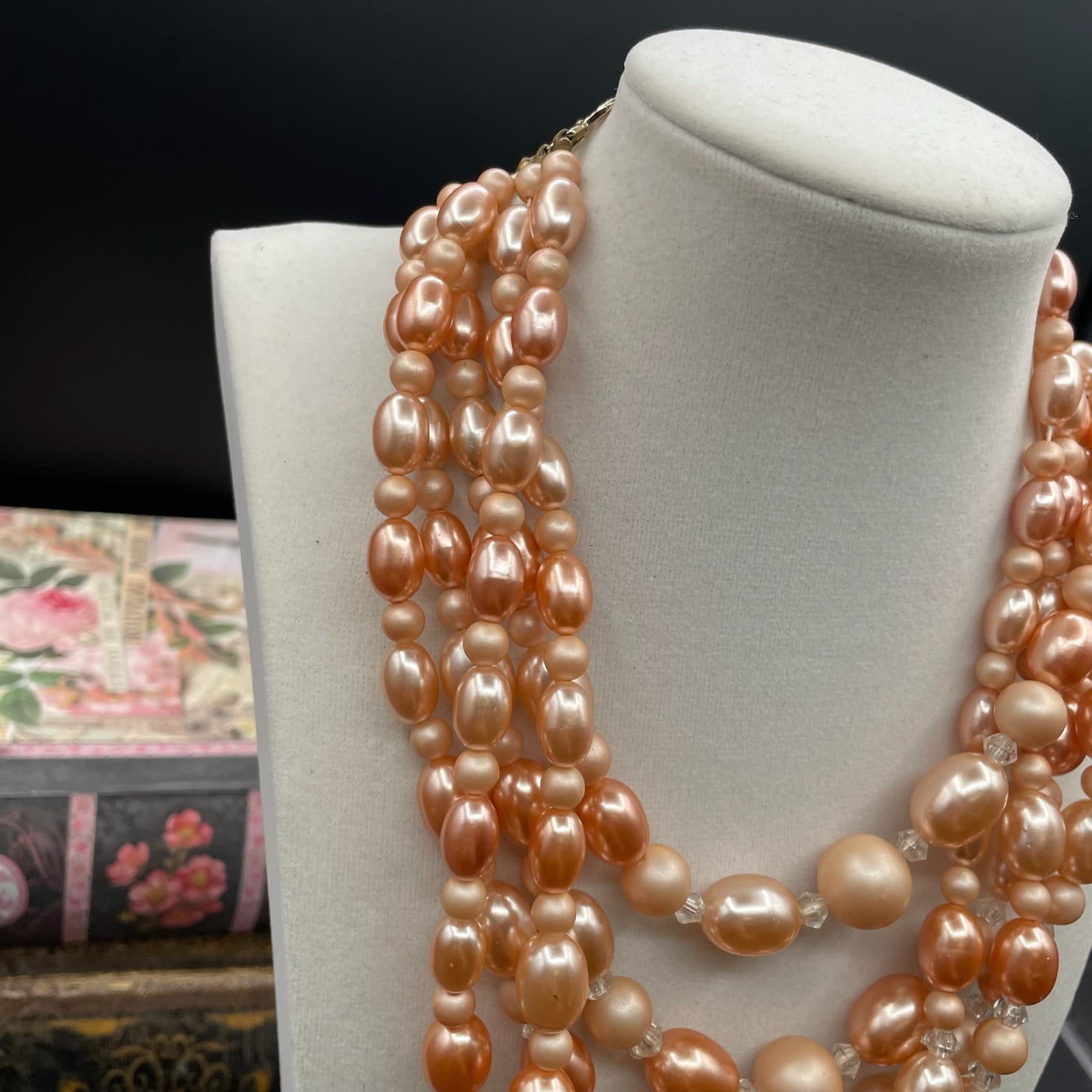 Vintage Apricot-Tone Classic Fashion Baroque Beads Multi-Strand Layered Necklace - Thumbnail 5