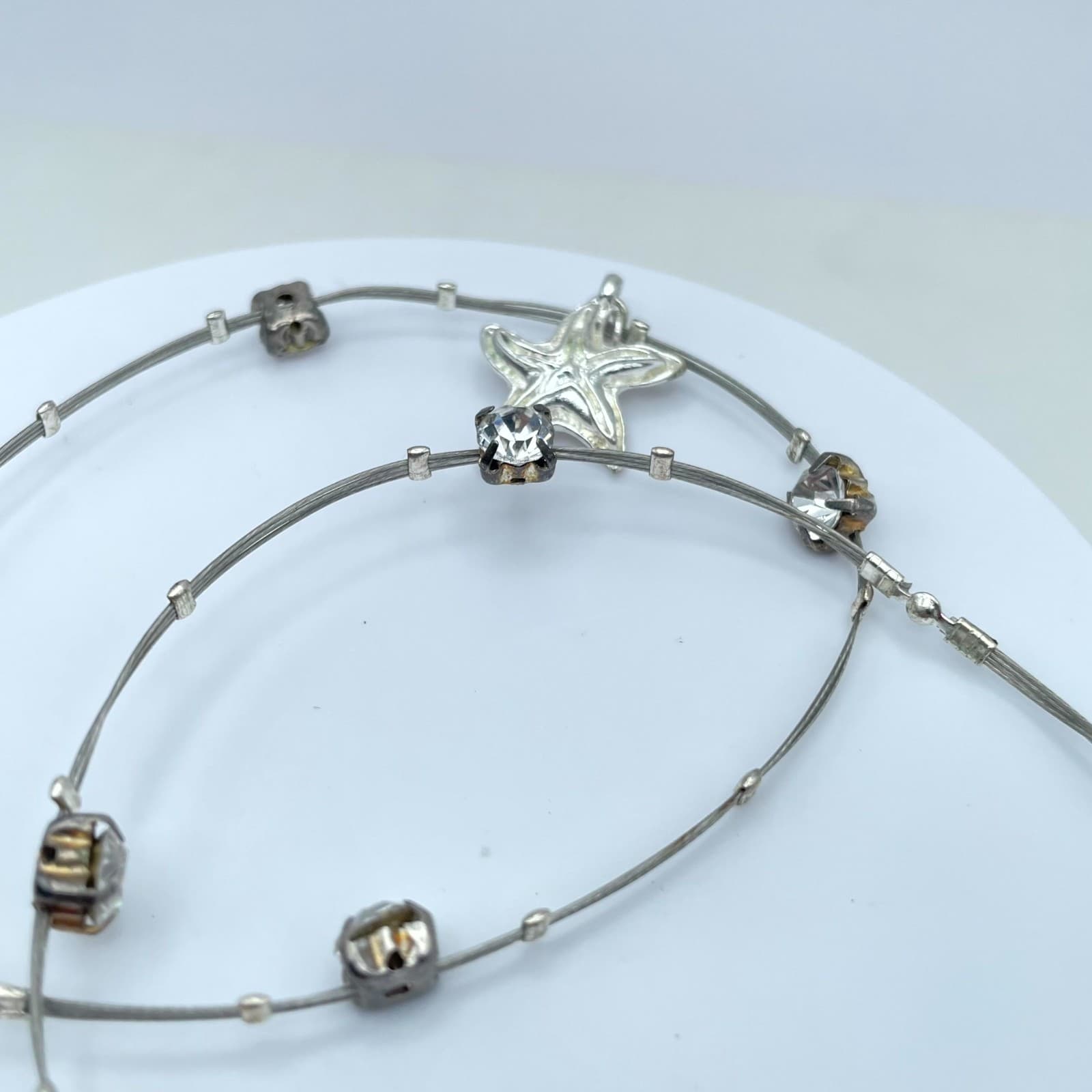 Vintage Silver-Tone Prong Starfish Affinity Double Strand Wire Bangle Bracelet - Thumbnail 3