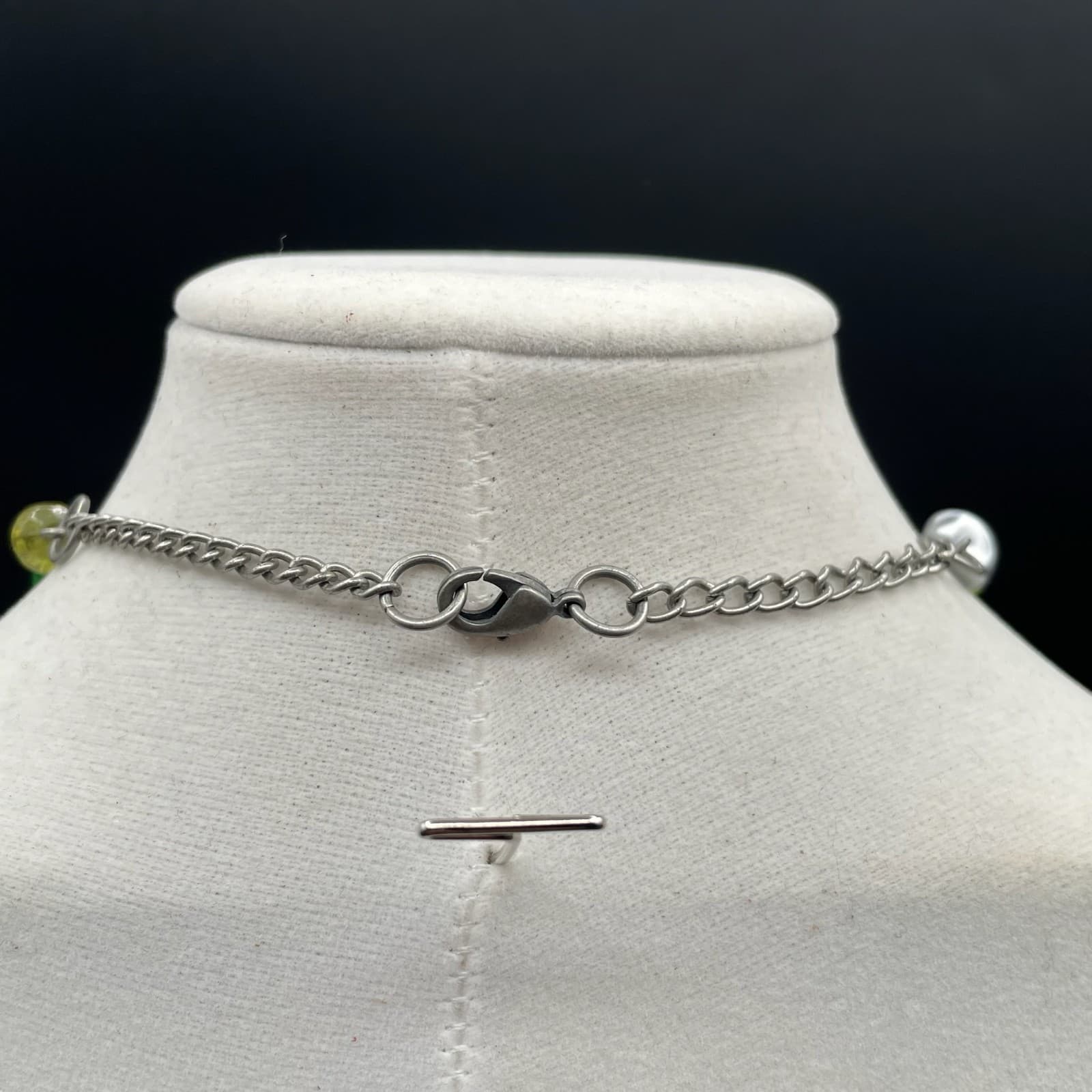 Silver-Tone Green Peridot Tourmaline Station Statement Beaded Lobster Necklace - Thumbnail 7