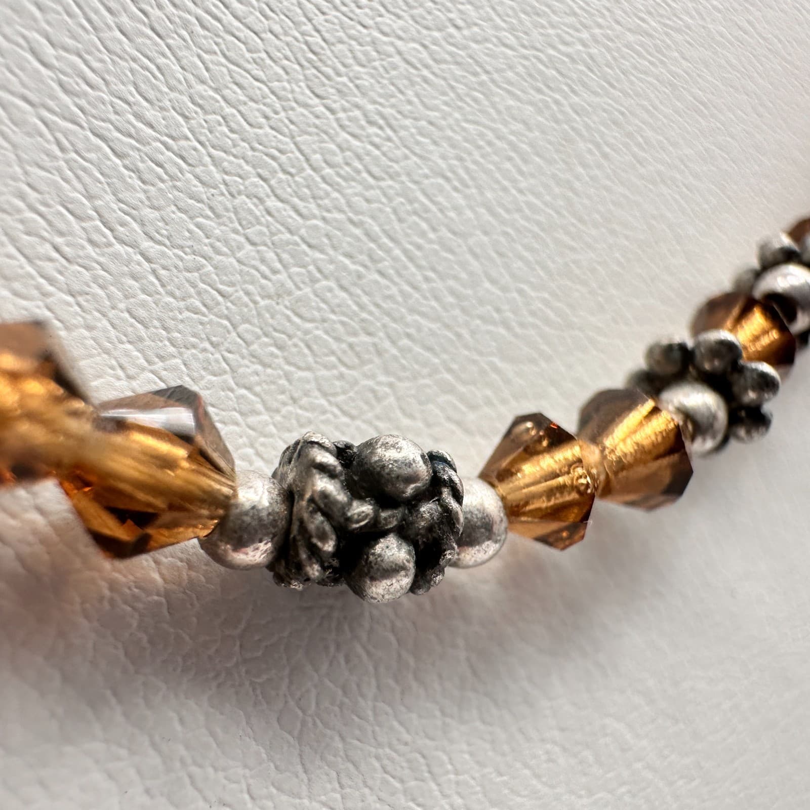 Vintage 90s Brown Beaded Necklace Silver Tone Boho Women's Classic Jewelry - Thumbnail 6