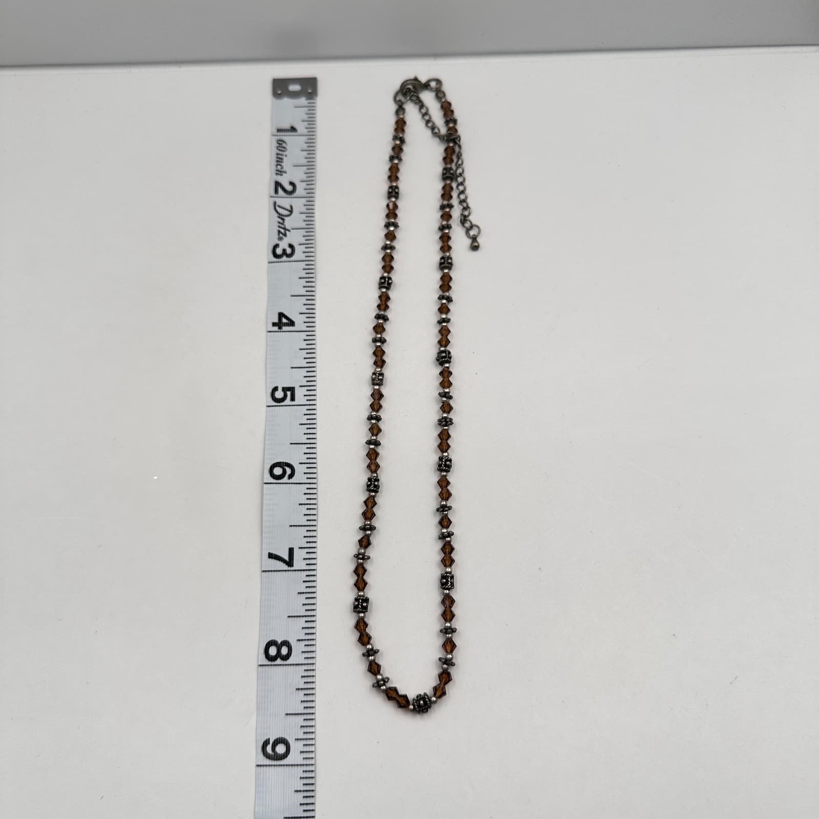 Vintage 90s Brown Beaded Necklace Silver Tone Boho Women's Classic Jewelry - Thumbnail 9