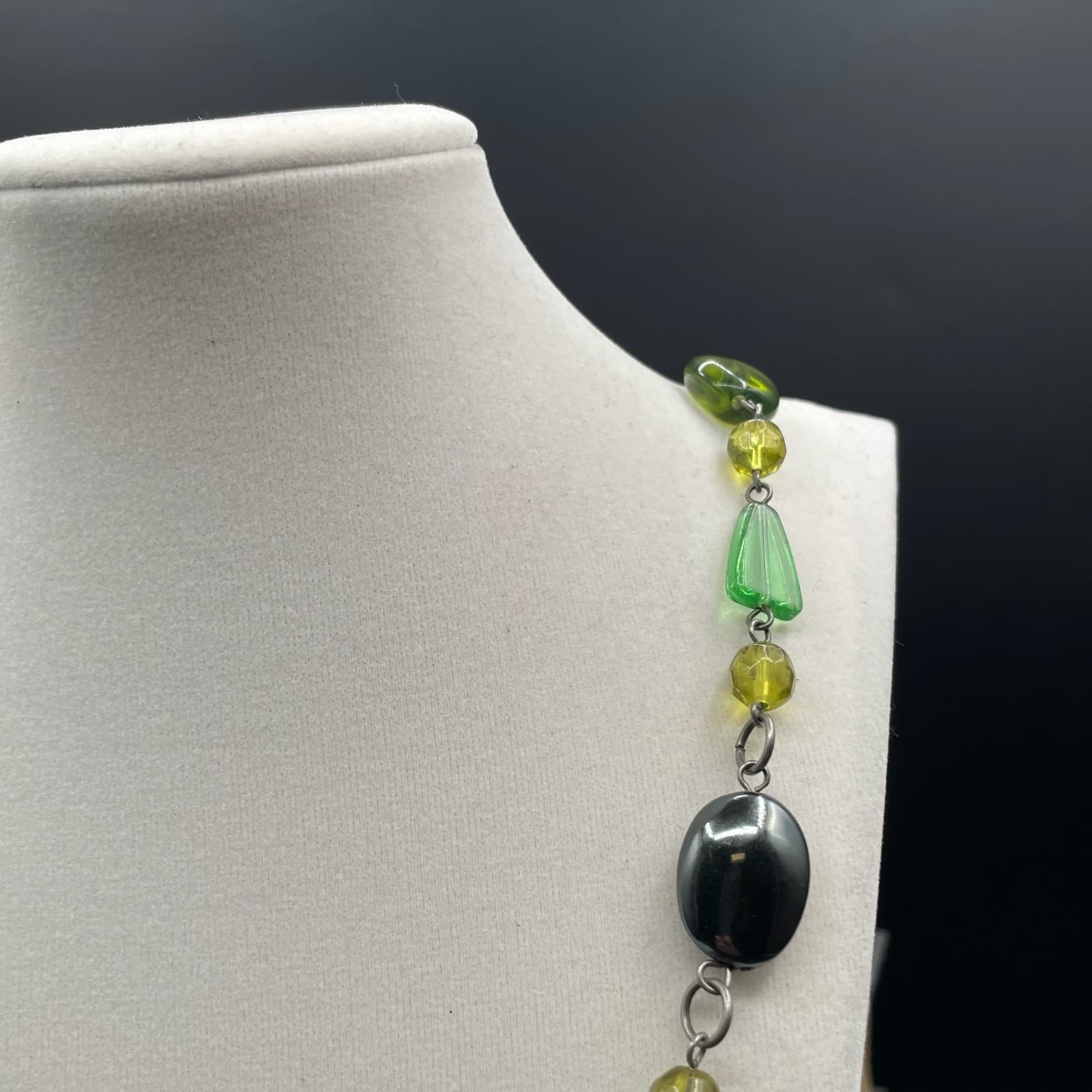 Silver-Tone Green Peridot Tourmaline Station Statement Beaded Lobster Necklace - Thumbnail 5