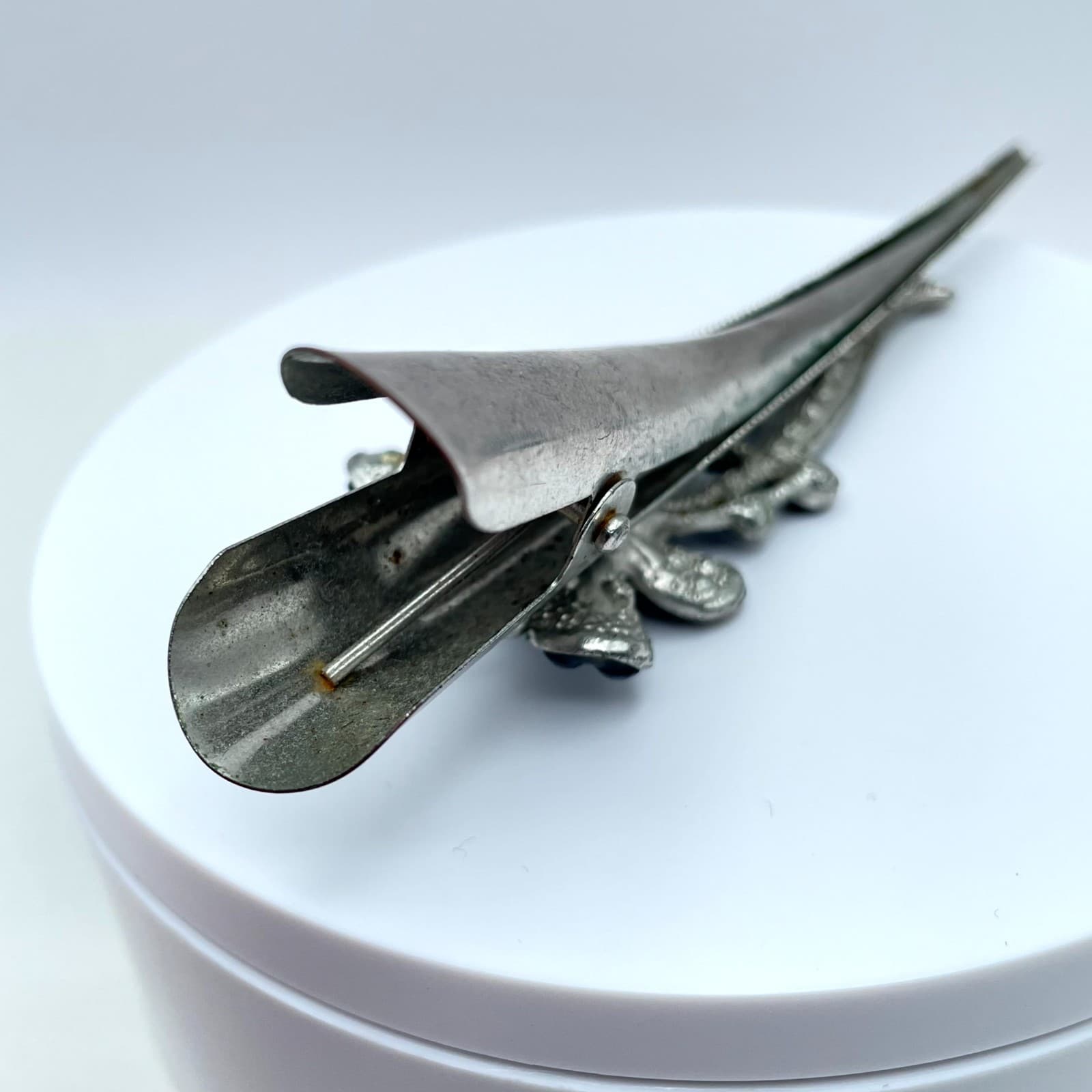 Vintage Silver-Tone Black Classic Faceted Glass Floral Beads Alligator Hair Clip - Thumbnail 5