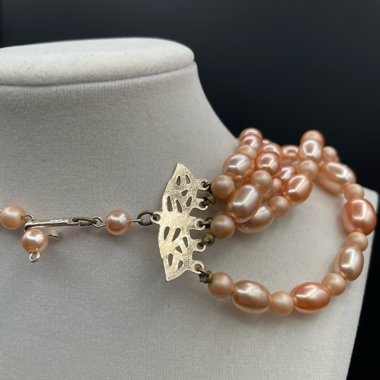 Vintage Apricot-Tone Classic Fashion Baroque Beads Multi-Strand Layered Necklace - Thumbnail 3