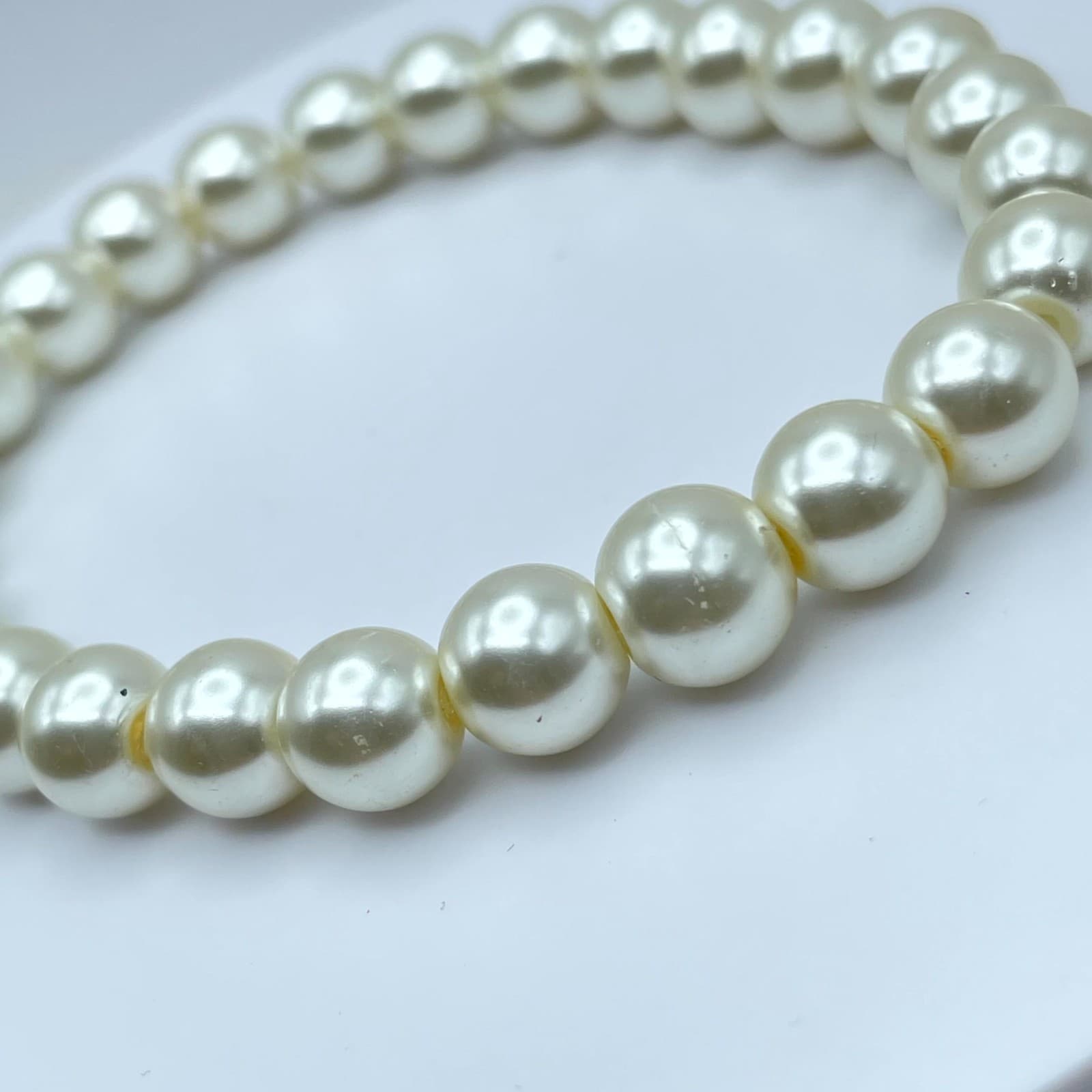 Modern Cream Classic Fashion Cord Round Mother Of Pearl Beaded Stretch Bracelet - Thumbnail 5