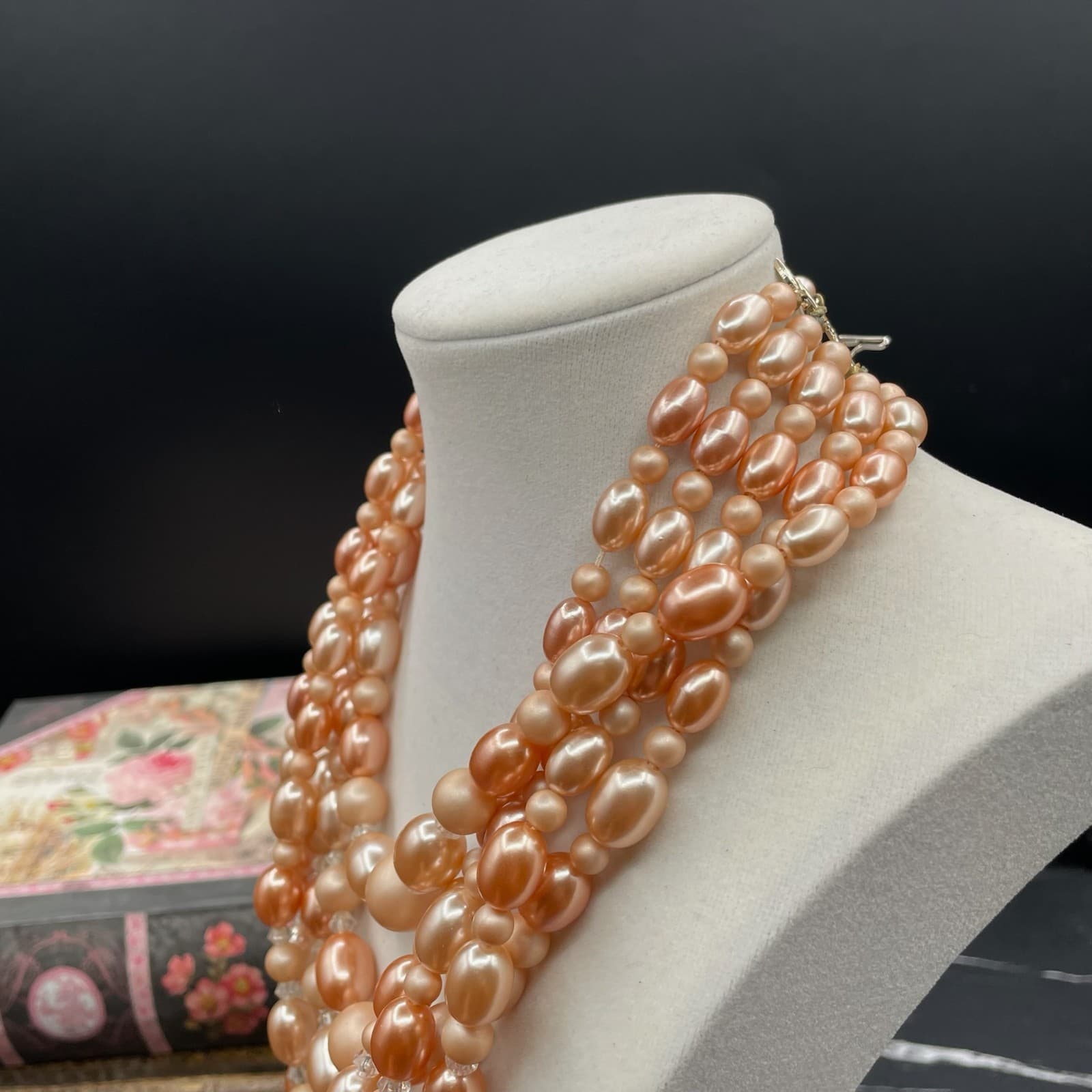 Vintage Apricot-Tone Classic Fashion Baroque Beads Multi-Strand Layered Necklace - Thumbnail 8