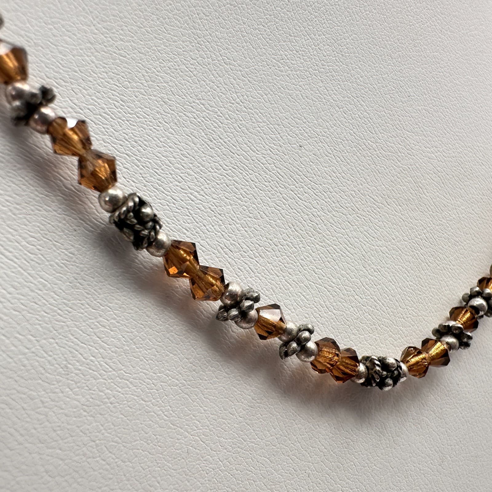 Vintage 90s Brown Beaded Necklace Silver Tone Boho Women's Classic Jewelry - Thumbnail 4