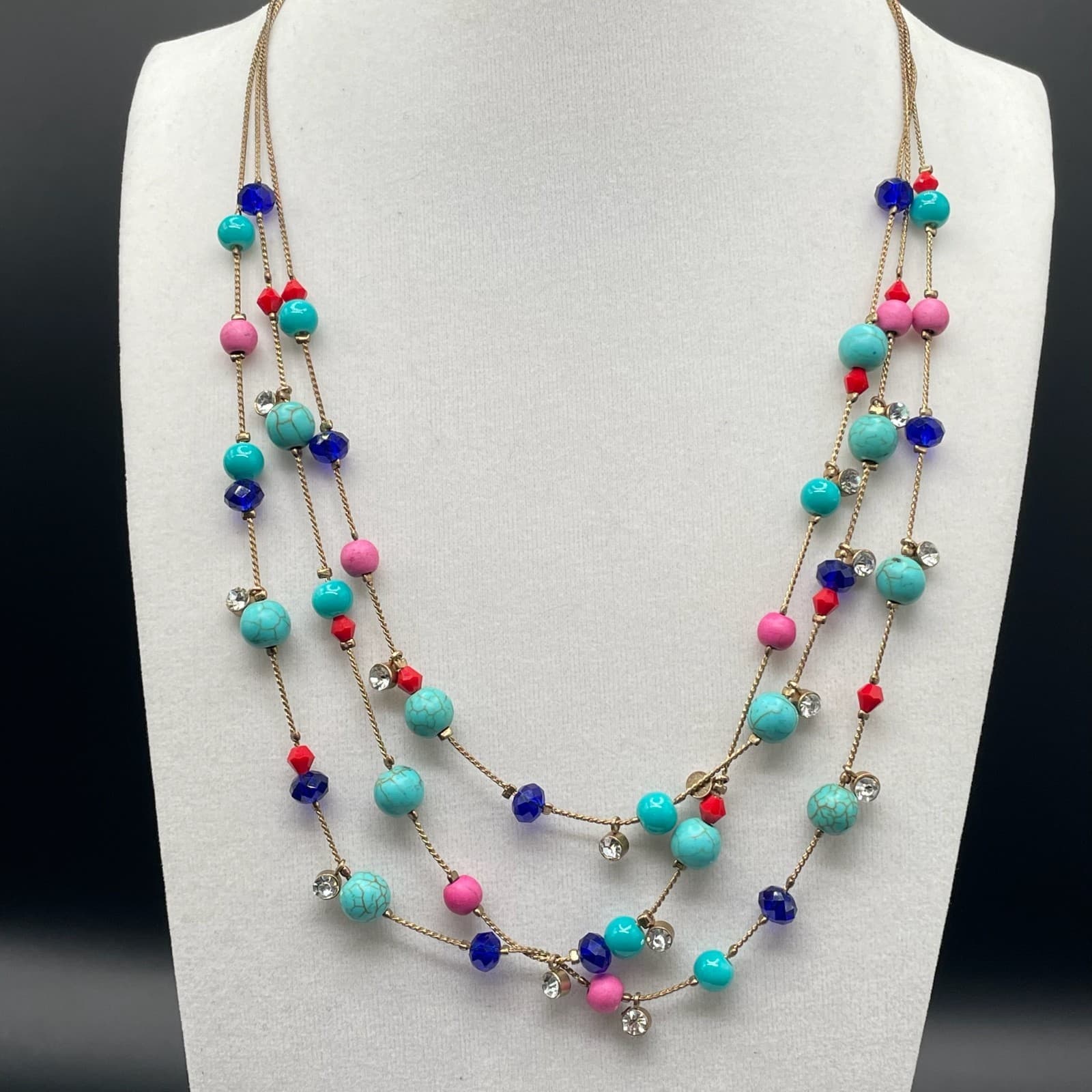 Vintage Contemporary Multicolor Lobster Chain Turquoise Triple-Strand Beaded - Image 1
