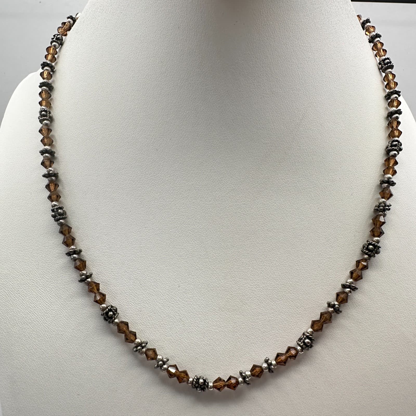 Vintage 90s Brown Beaded Necklace Silver Tone Boho Women's Classic Jewelry - Thumbnail 8