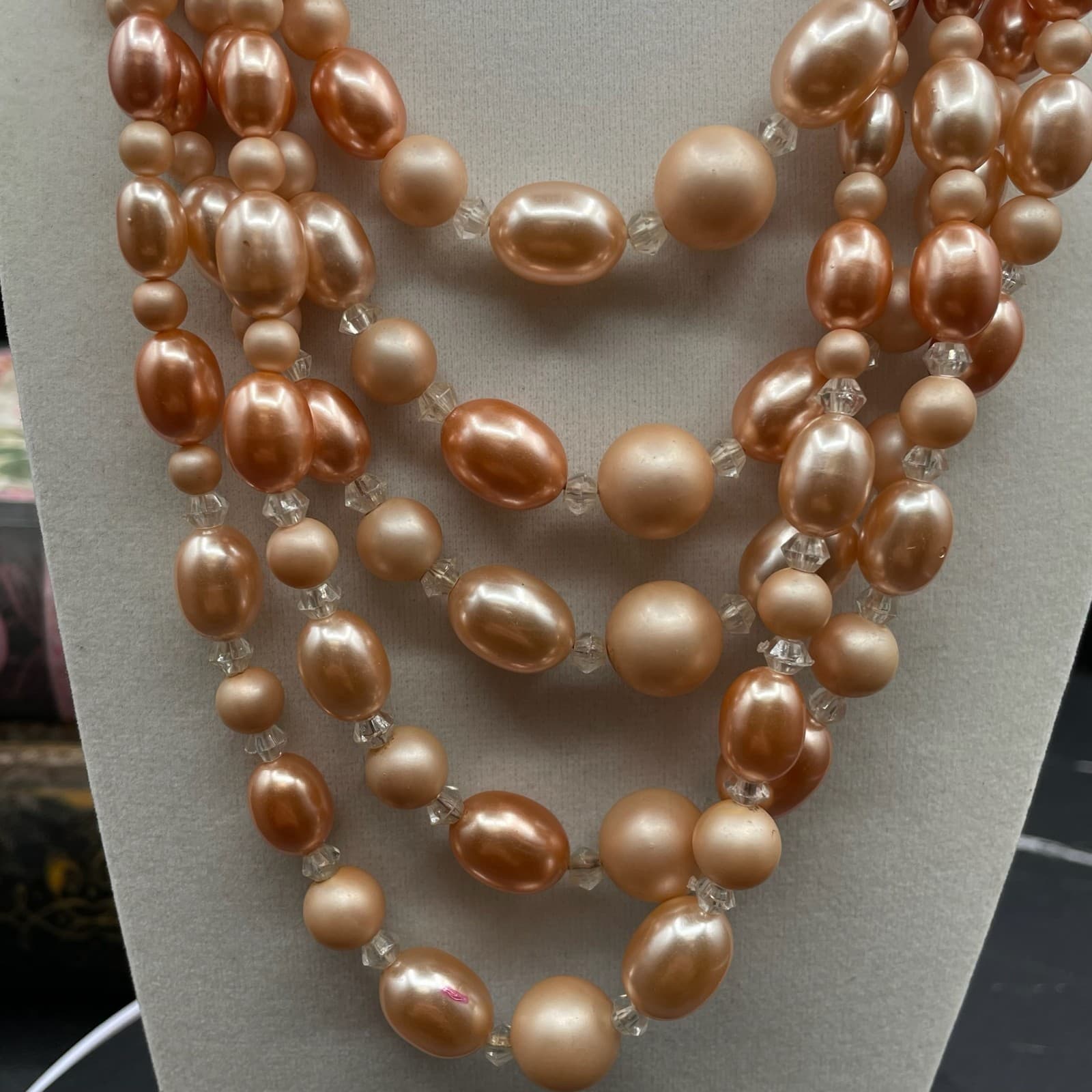 Vintage Apricot-Tone Classic Fashion Baroque Beads Multi-Strand Layered Necklace - Thumbnail 6