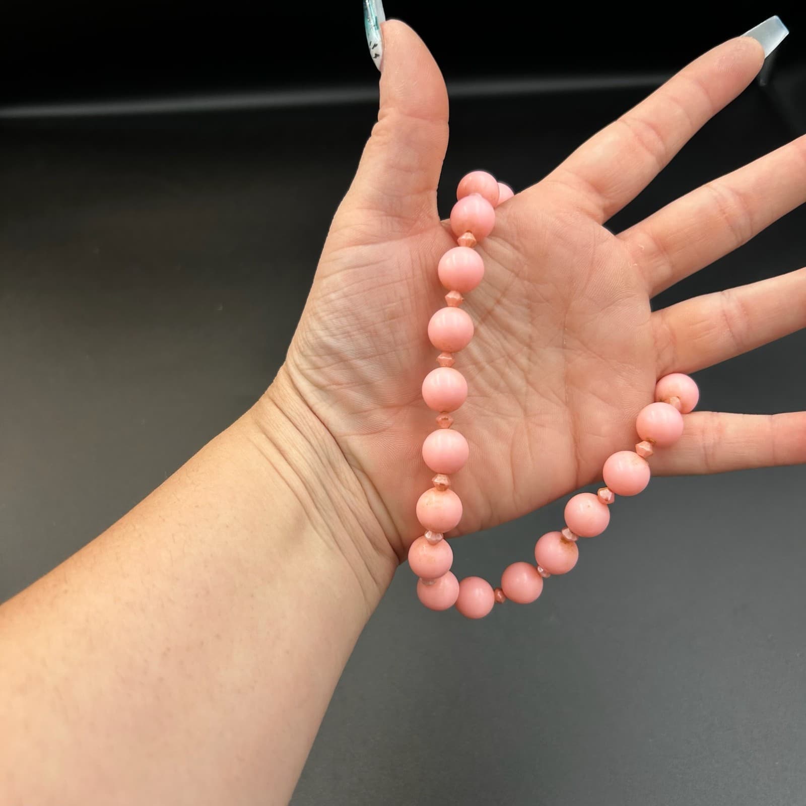 Vintage Pink Plastic Beads with Gold Tone Divider Beads Choker Necklace 12” - Thumbnail 3