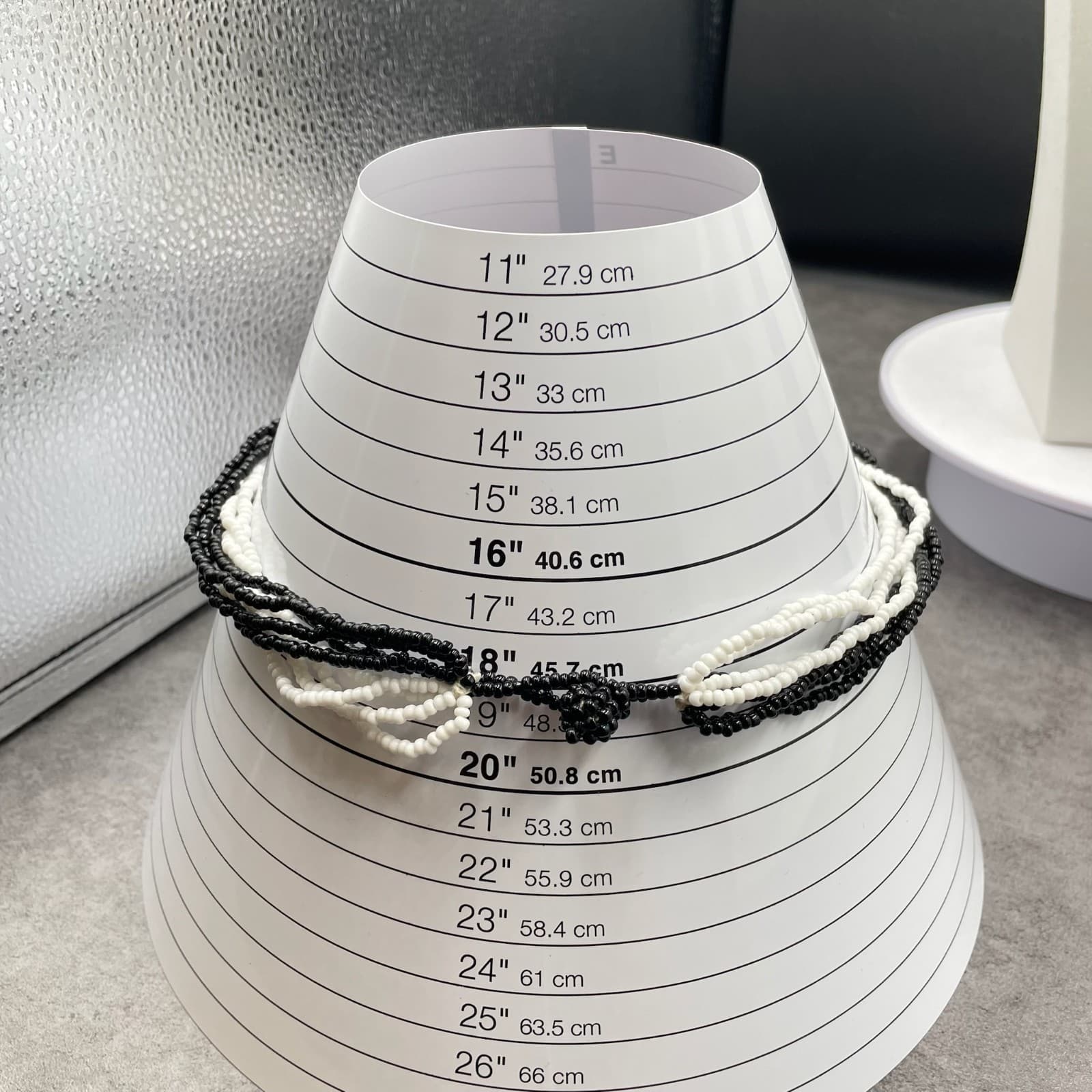 Vintage Multi-Strand Black White Glass Seed Retro Beaded Necklace - Size 20" - Thumbnail 7