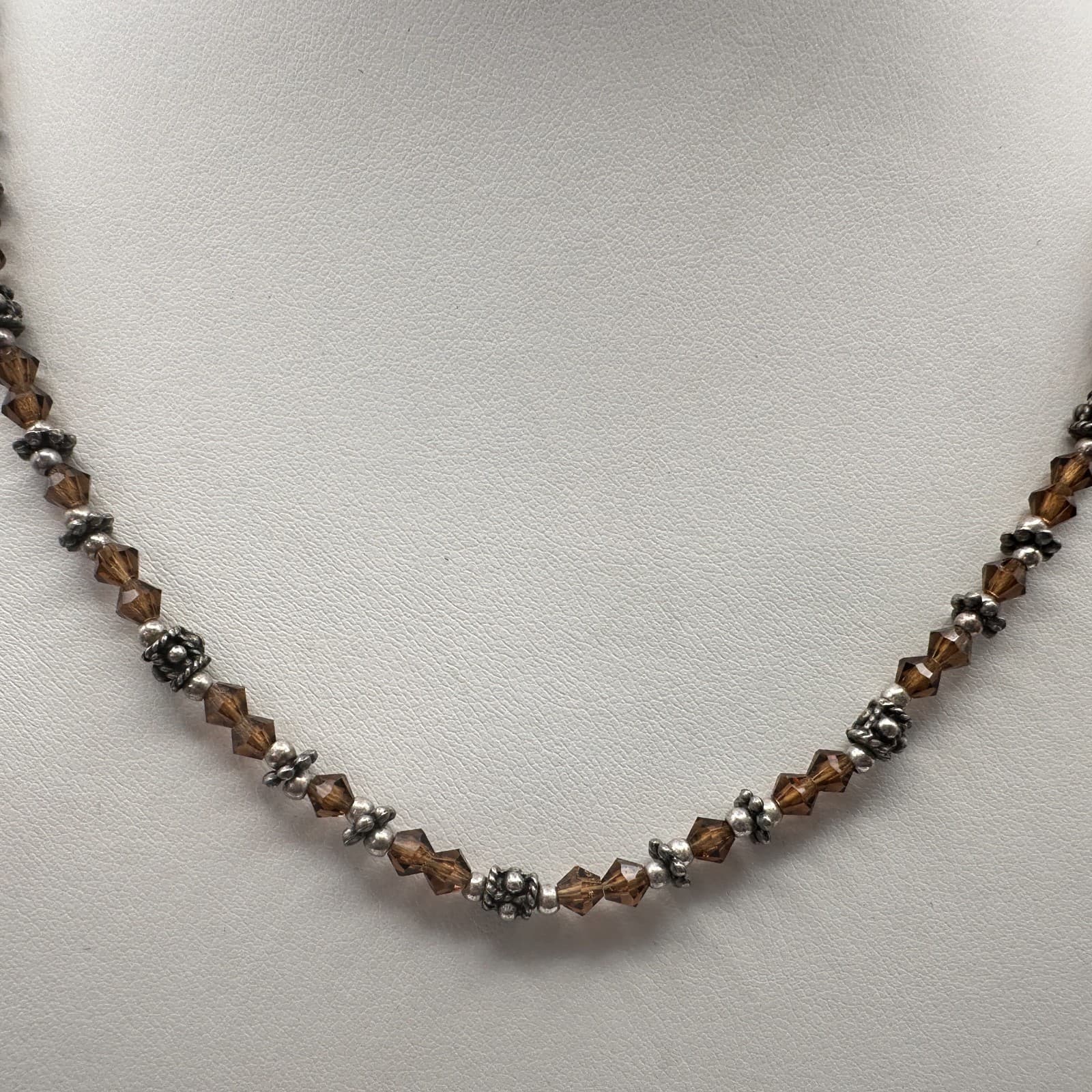Vintage 90s Brown Beaded Necklace Silver Tone Boho Women's Classic Jewelry - Thumbnail 3