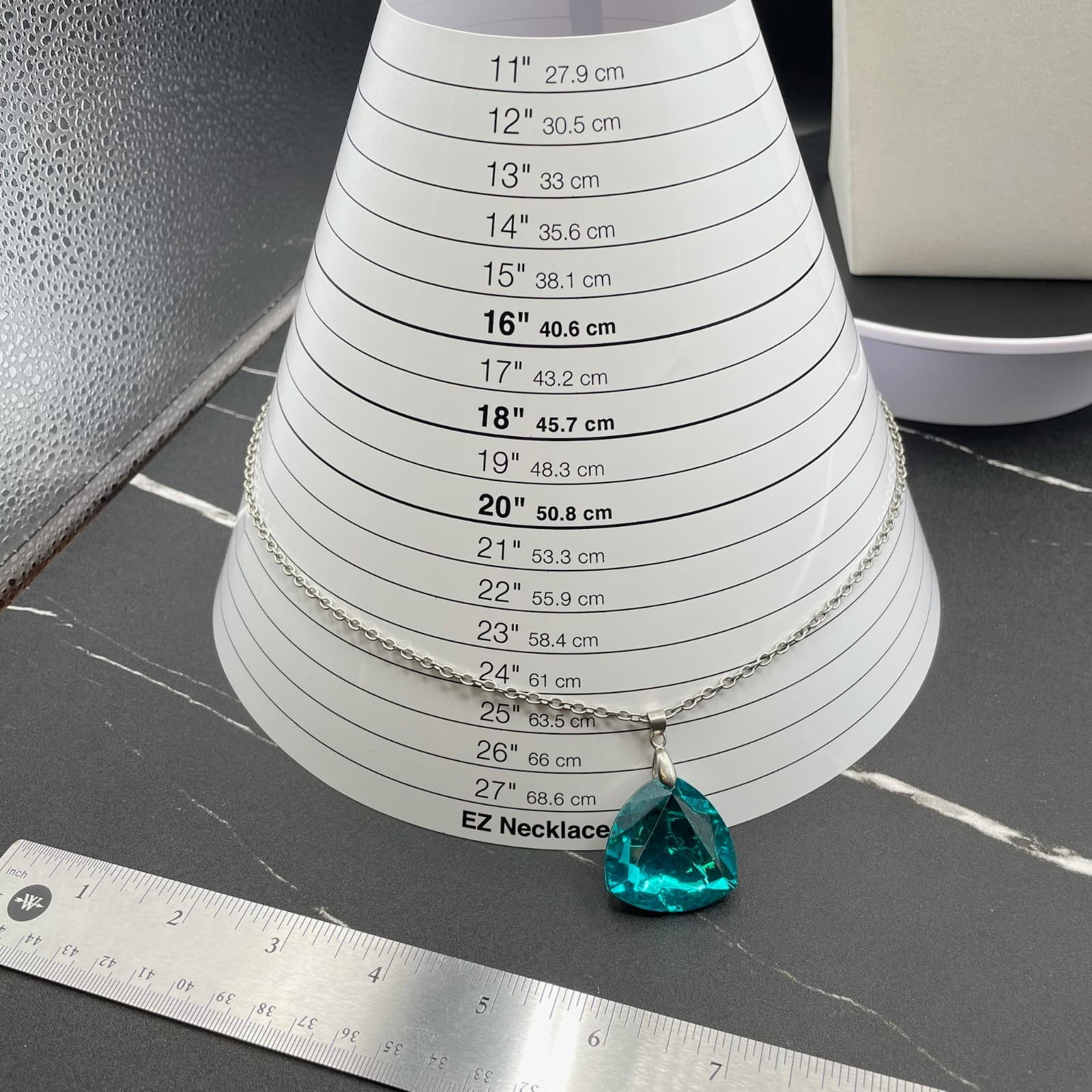 Silver-Tone Classic Fashion Oval Chain Trillion-Cut Crystal Pendant Necklace - Thumbnail 8