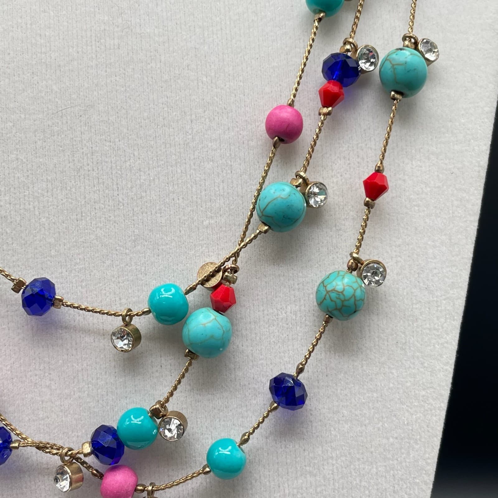 Vintage Contemporary Multicolor Lobster Chain Turquoise Triple-Strand Beaded - Thumbnail 5
