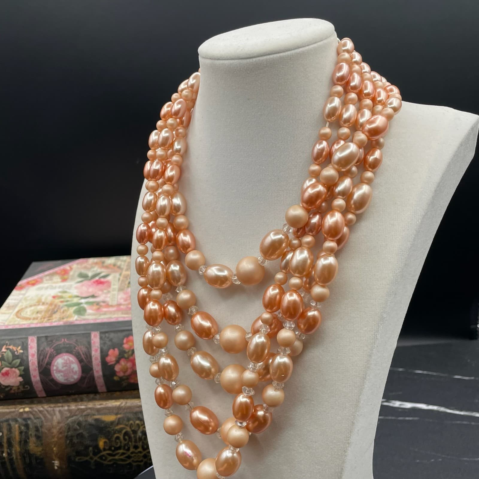 Vintage Apricot-Tone Classic Fashion Baroque Beads Multi-Strand Layered Necklace - Thumbnail 7