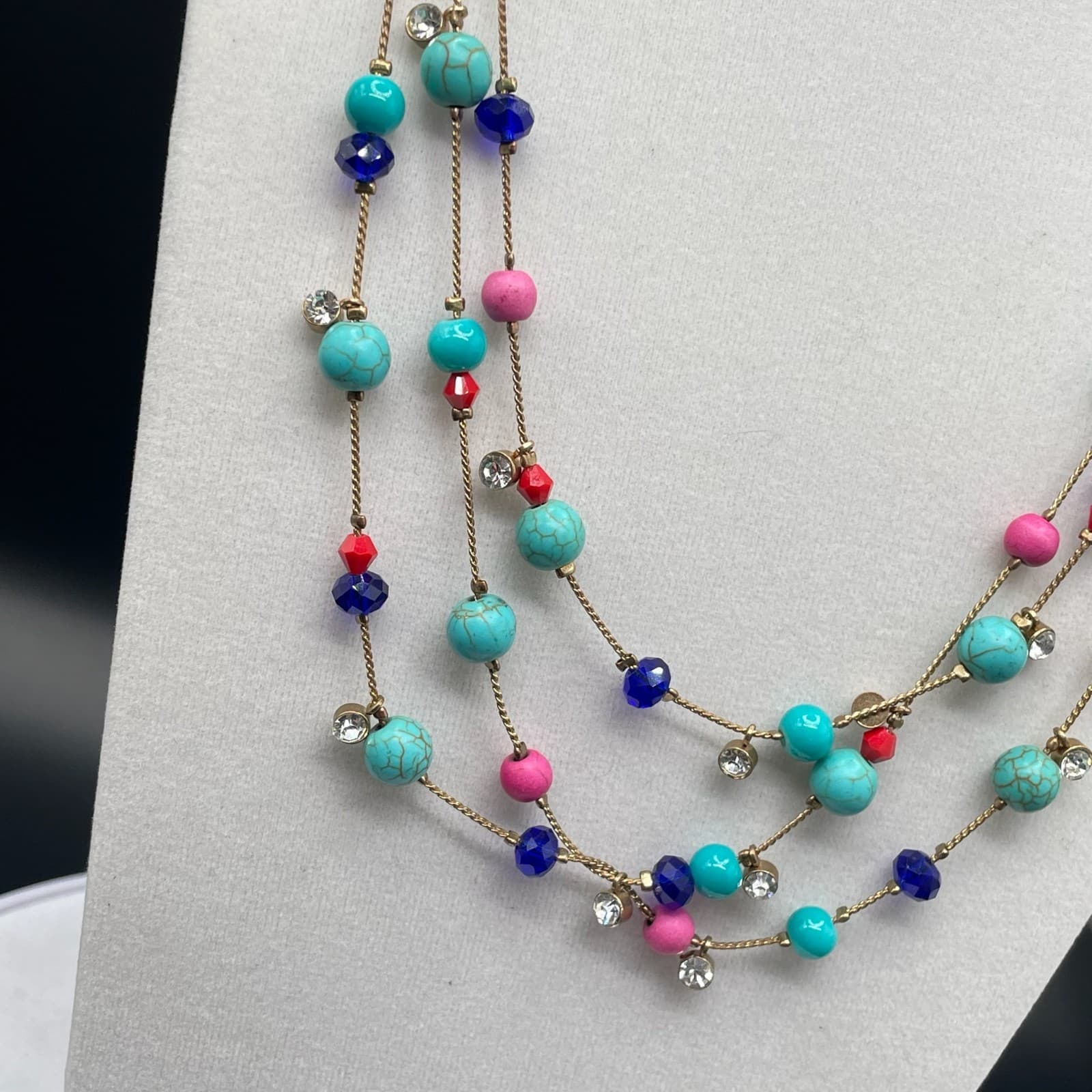 Vintage Contemporary Multicolor Lobster Chain Turquoise Triple-Strand Beaded - Thumbnail 4