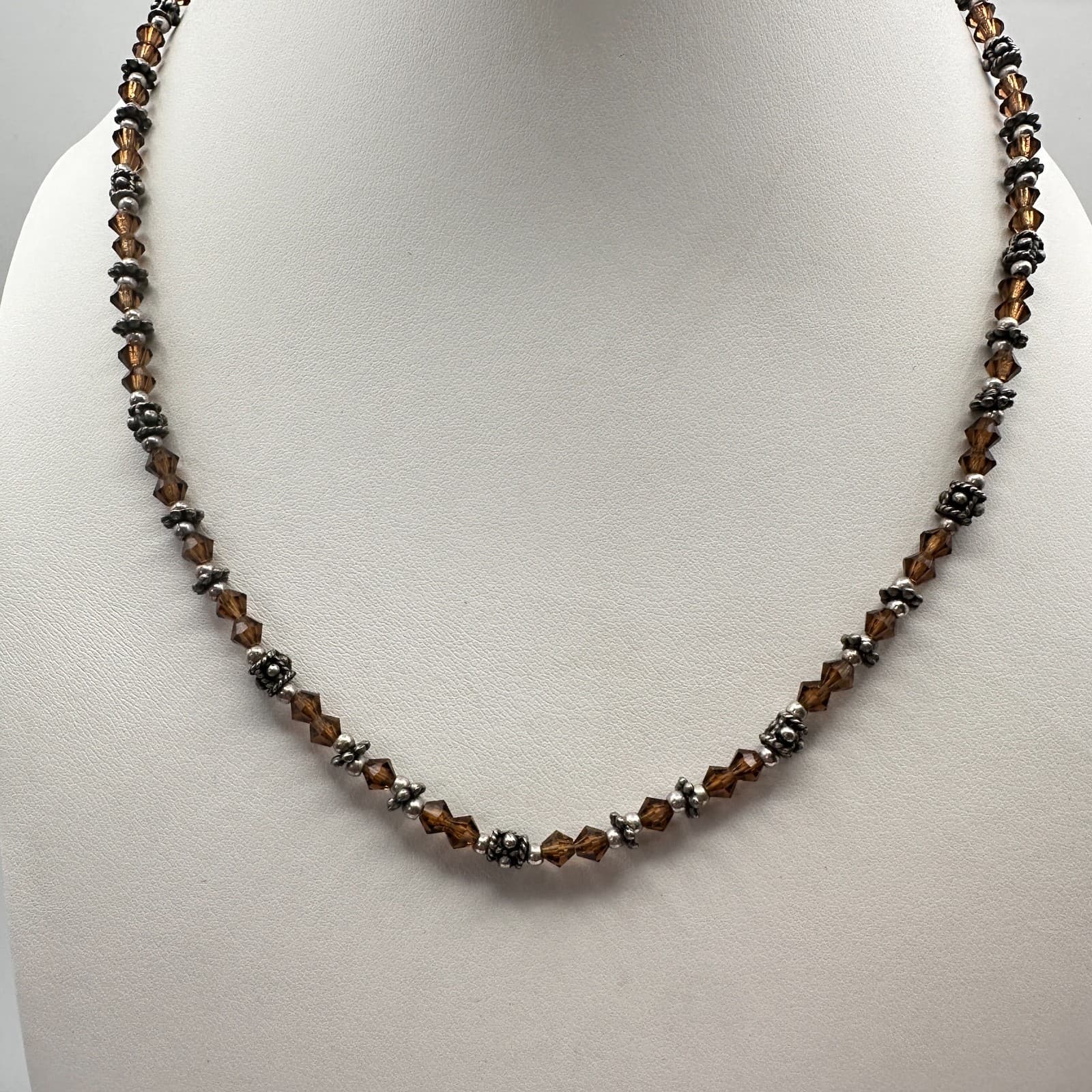 Vintage 90s Brown Beaded Necklace Silver Tone Boho Women's Classic Jewelry - Thumbnail 2