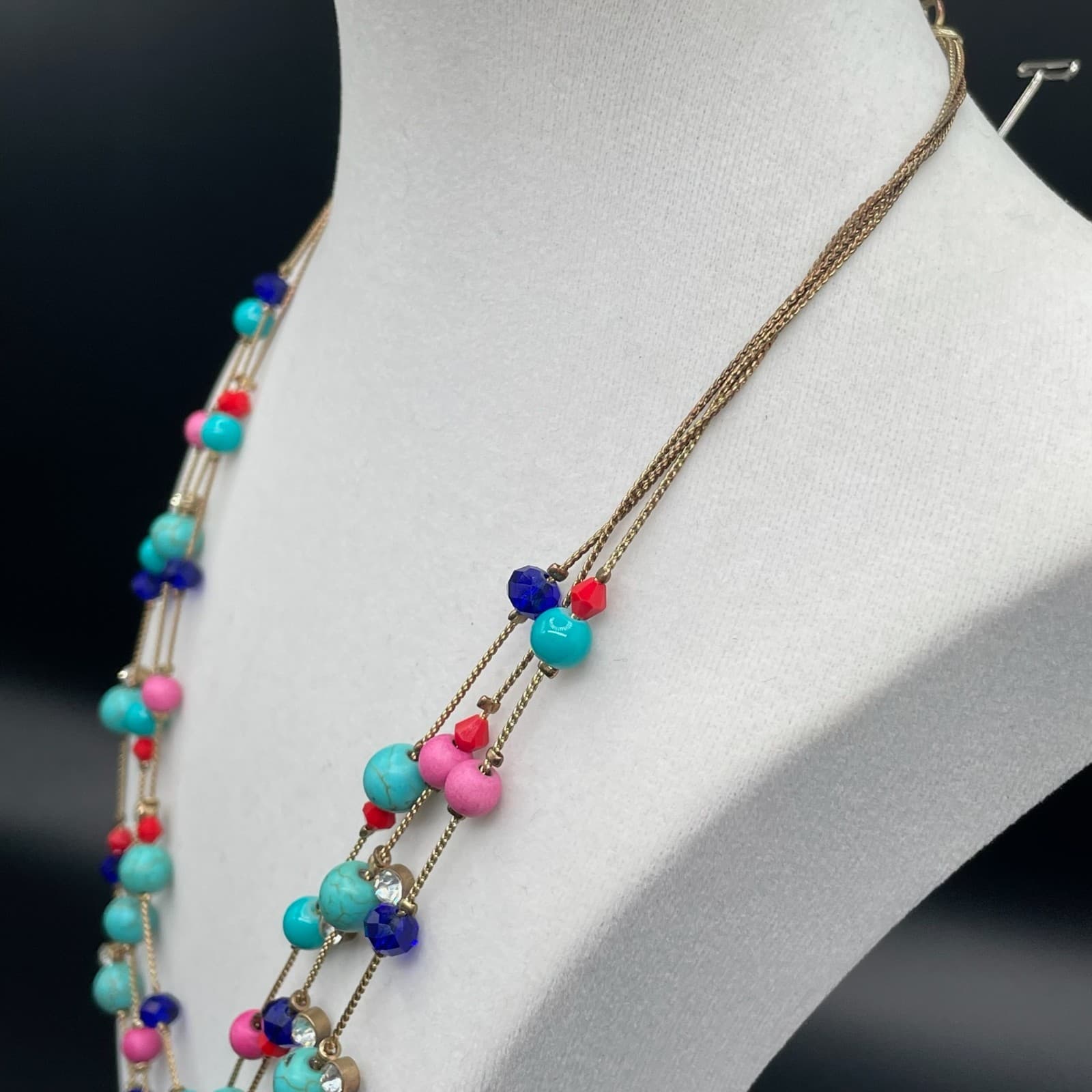 Vintage Contemporary Multicolor Lobster Chain Turquoise Triple-Strand Beaded - Thumbnail 7