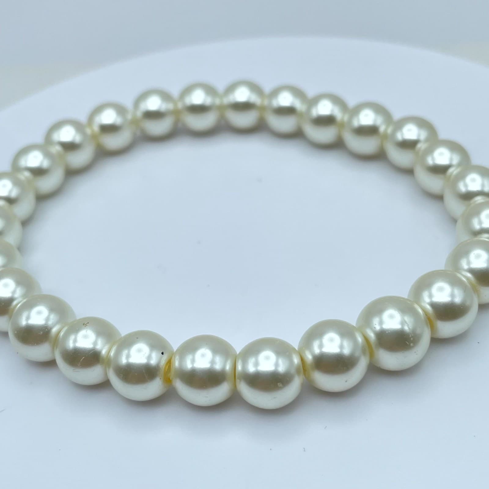 Modern Cream Classic Fashion Cord Round Mother Of Pearl Beaded Stretch Bracelet - Thumbnail 3