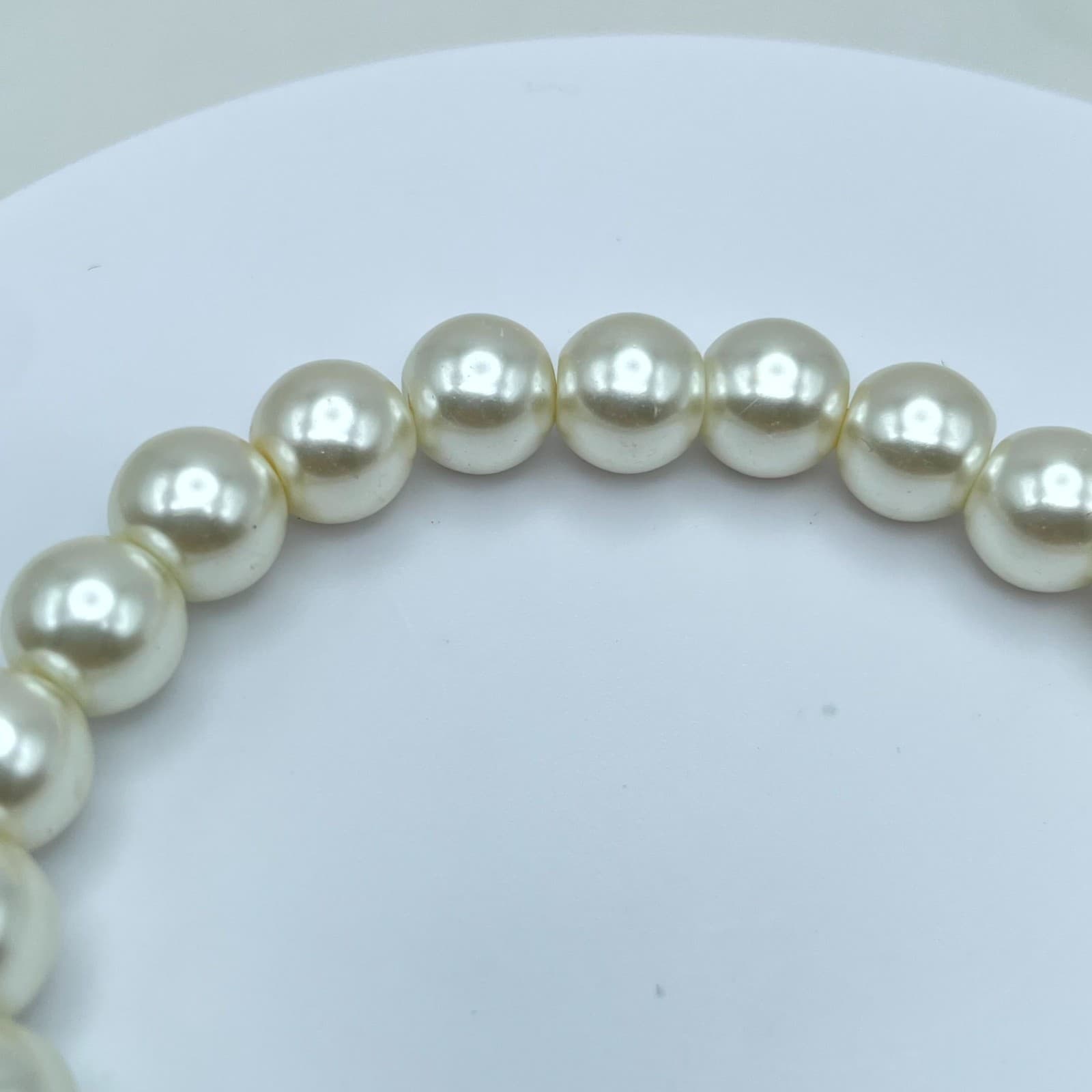 Modern Cream Classic Fashion Cord Round Mother Of Pearl Beaded Stretch Bracelet - Thumbnail 2