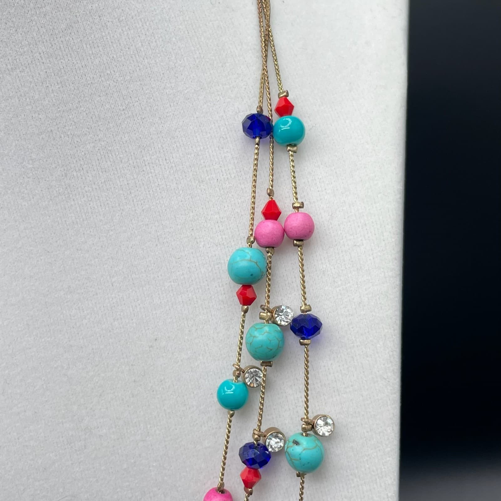 Vintage Contemporary Multicolor Lobster Chain Turquoise Triple-Strand Beaded - Thumbnail 6