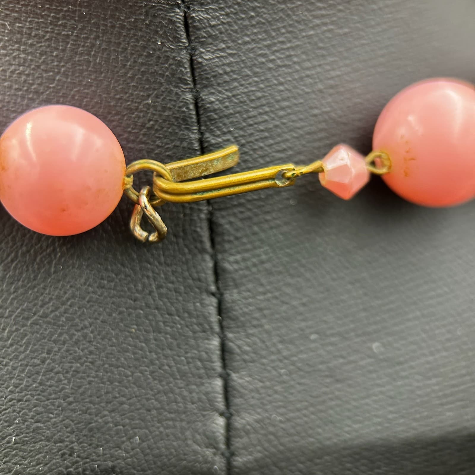 Vintage Pink Plastic Beads with Gold Tone Divider Beads Choker Necklace 12” - Thumbnail 5