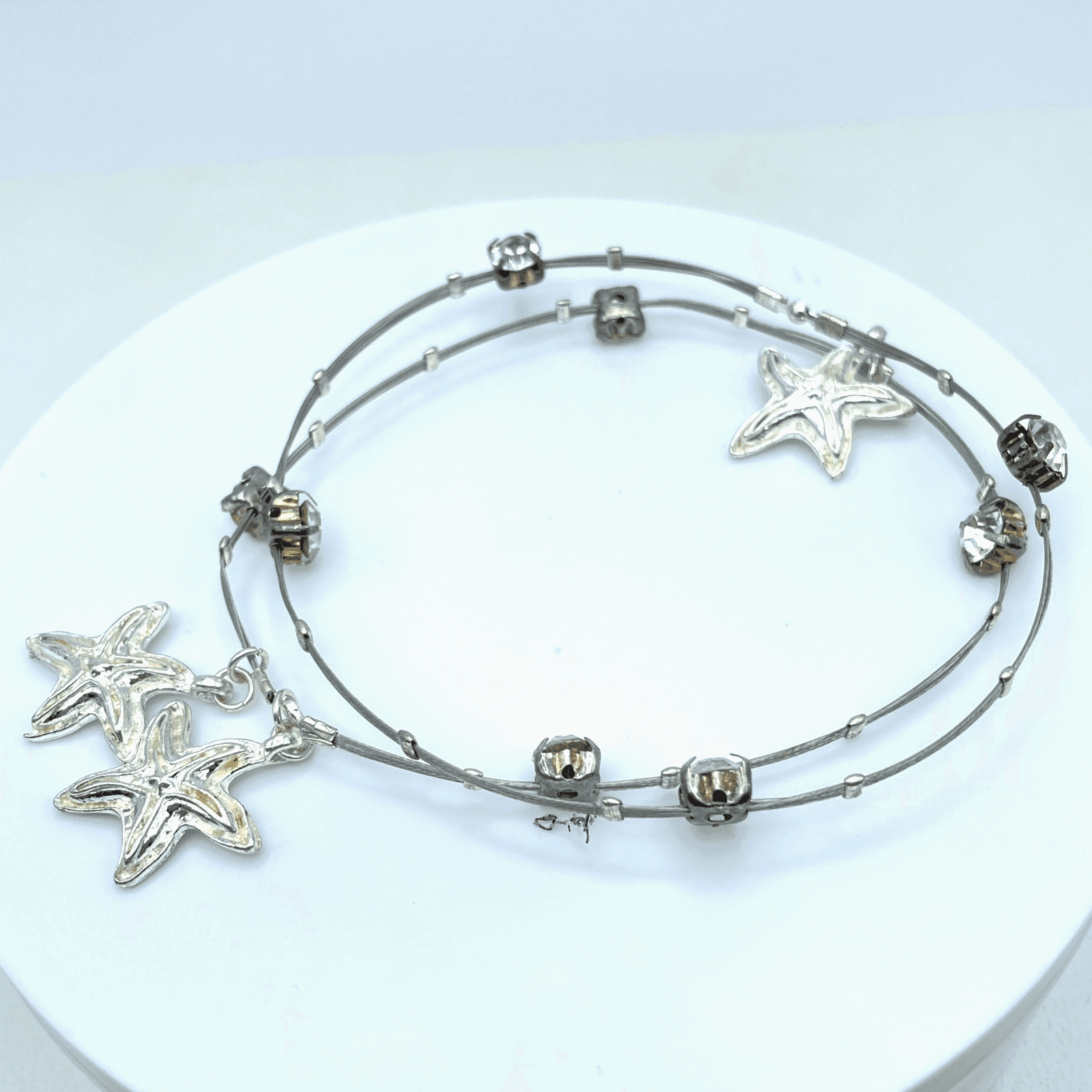 Vintage Silver-Tone Prong Starfish Affinity Double Strand Wire Bangle Bracelet - Image 1