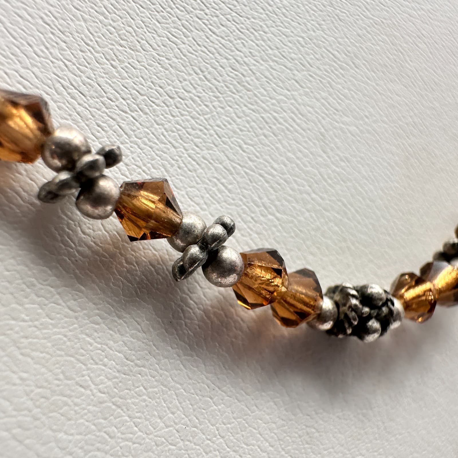 Vintage 90s Brown Beaded Necklace Silver Tone Boho Women's Classic Jewelry - Thumbnail 5