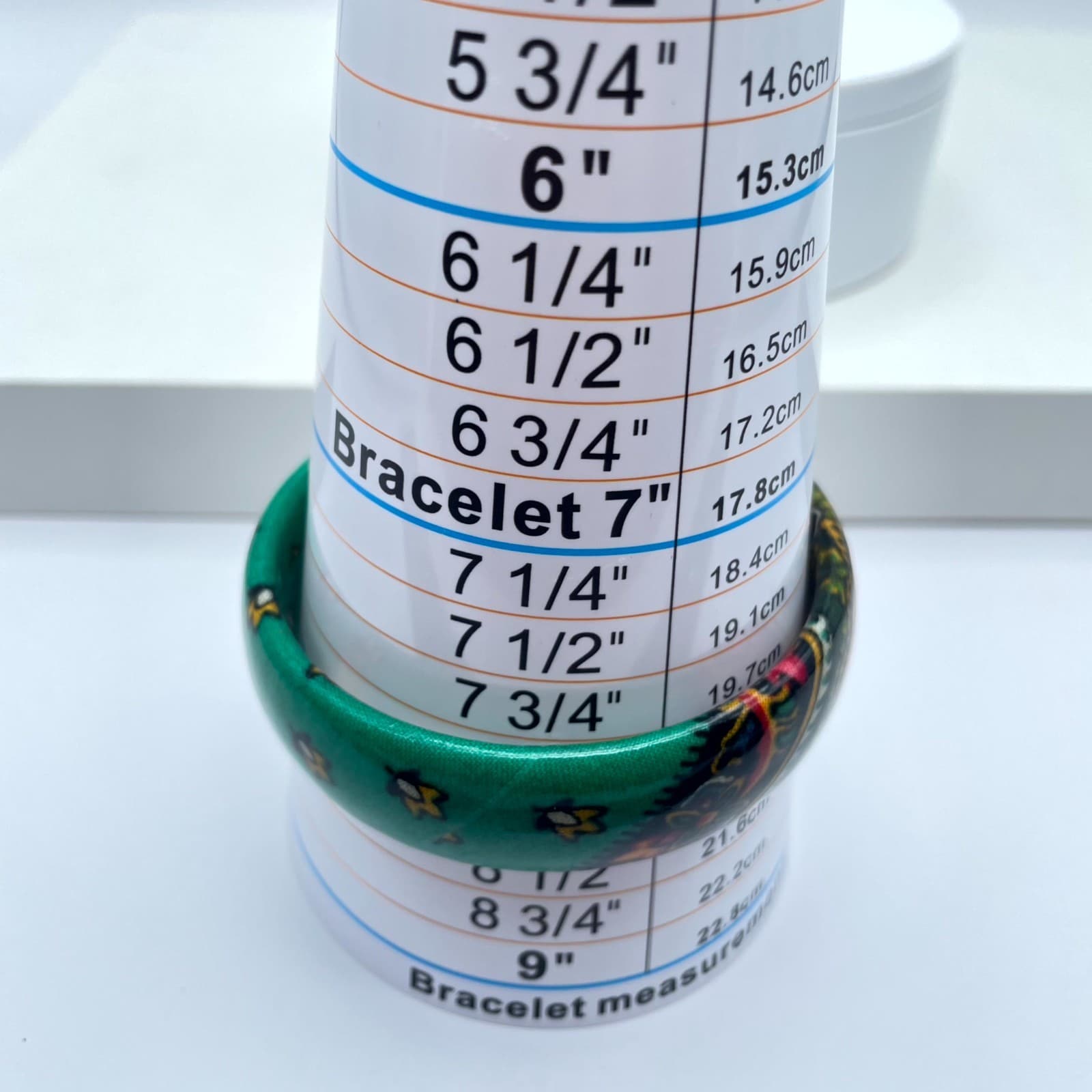 Vintage Valdrome Green Gold Indienne Floral Painted Enamel Bangle Bracelet - Thumbnail 9