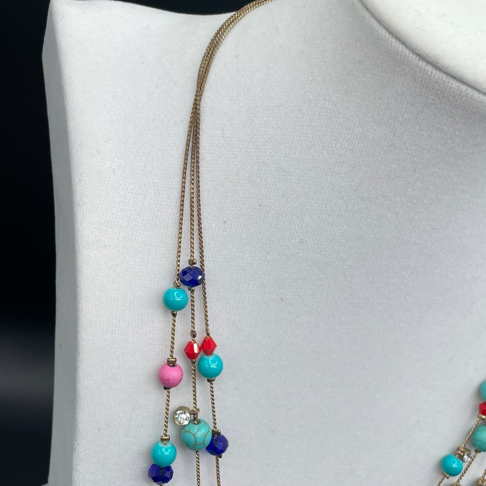 Vintage Contemporary Multicolor Lobster Chain Turquoise Triple-Strand Beaded - Thumbnail 3