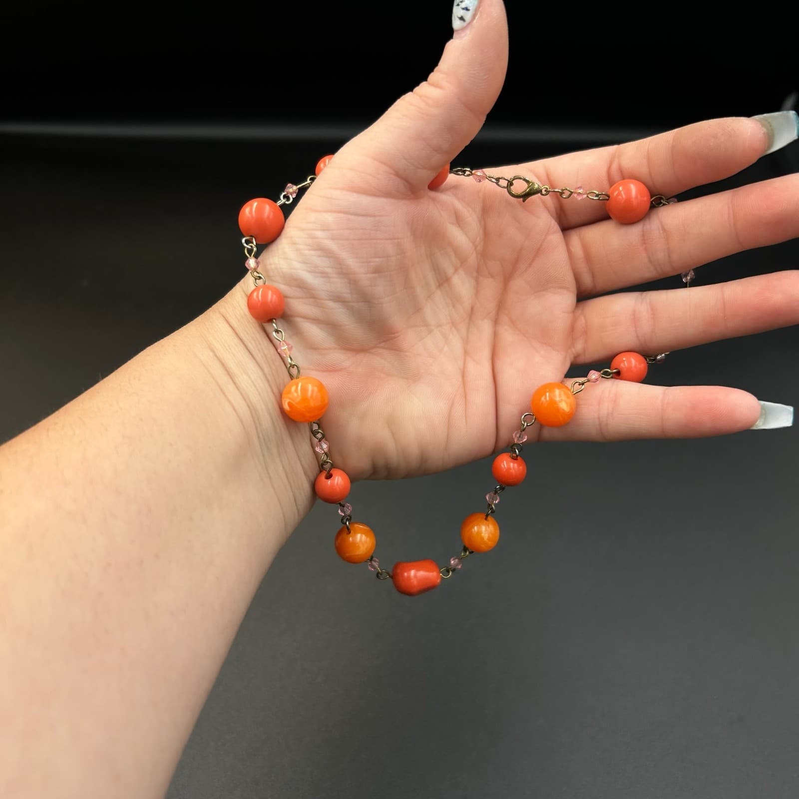 Vintage Amethyst Gemstone Bracelet 16" Red Spiritual Beads Fashion Jewelry - Thumbnail 3