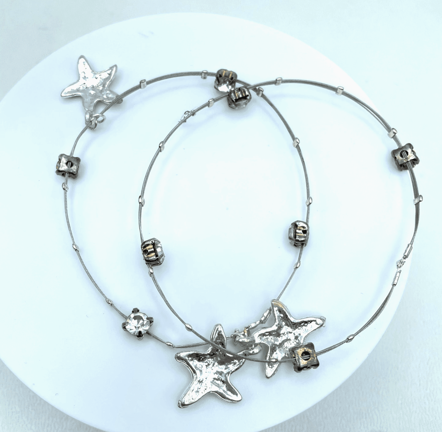 Vintage Silver-Tone Prong Starfish Affinity Double Strand Wire Bangle Bracelet - Thumbnail 2