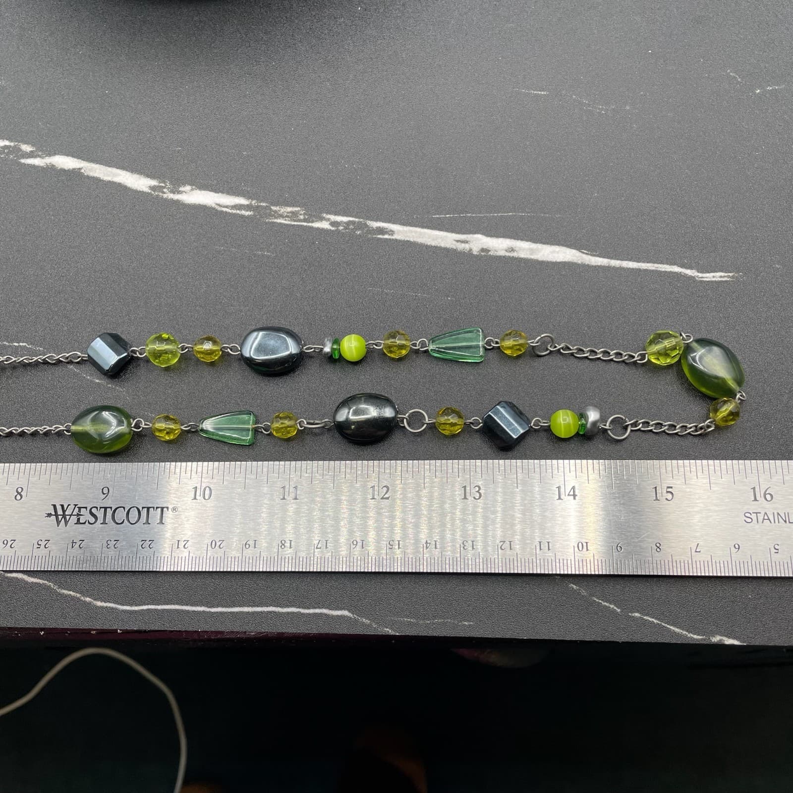 Silver-Tone Green Peridot Tourmaline Station Statement Beaded Lobster Necklace - Thumbnail 9