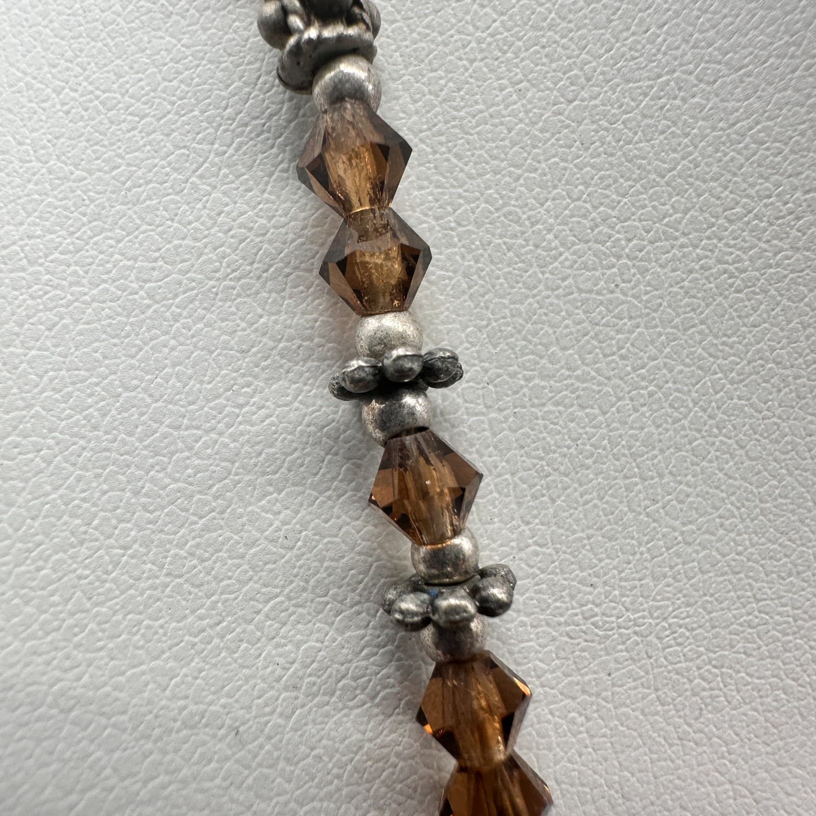 Vintage 90s Brown Beaded Necklace Silver Tone Boho Women's Classic Jewelry - Thumbnail 7
