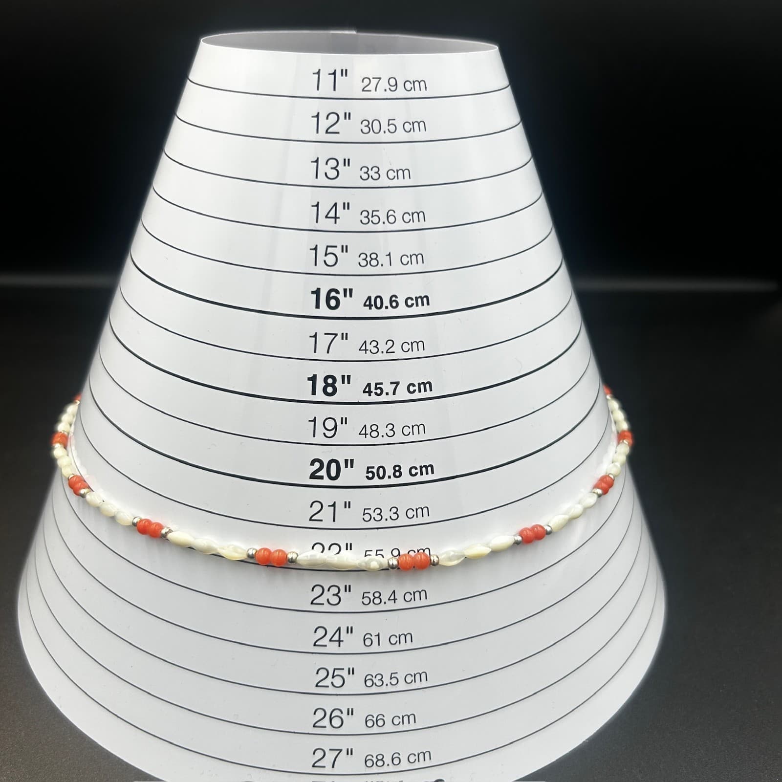 Vintage White & Orange Beaded Necklace Small Oval Beads Retro Jewelry 22" - Thumbnail 2