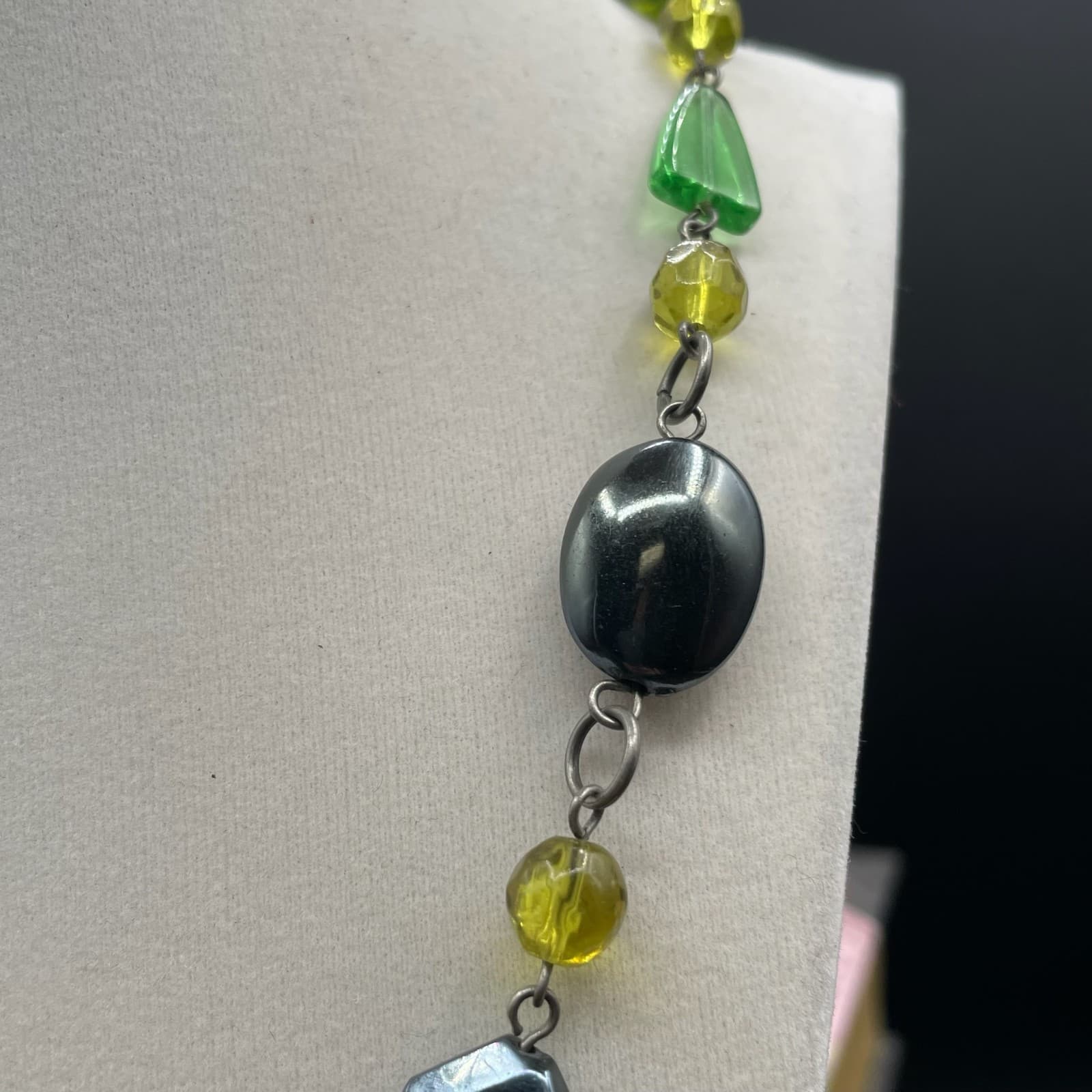 Silver-Tone Green Peridot Tourmaline Station Statement Beaded Lobster Necklace - Thumbnail 6