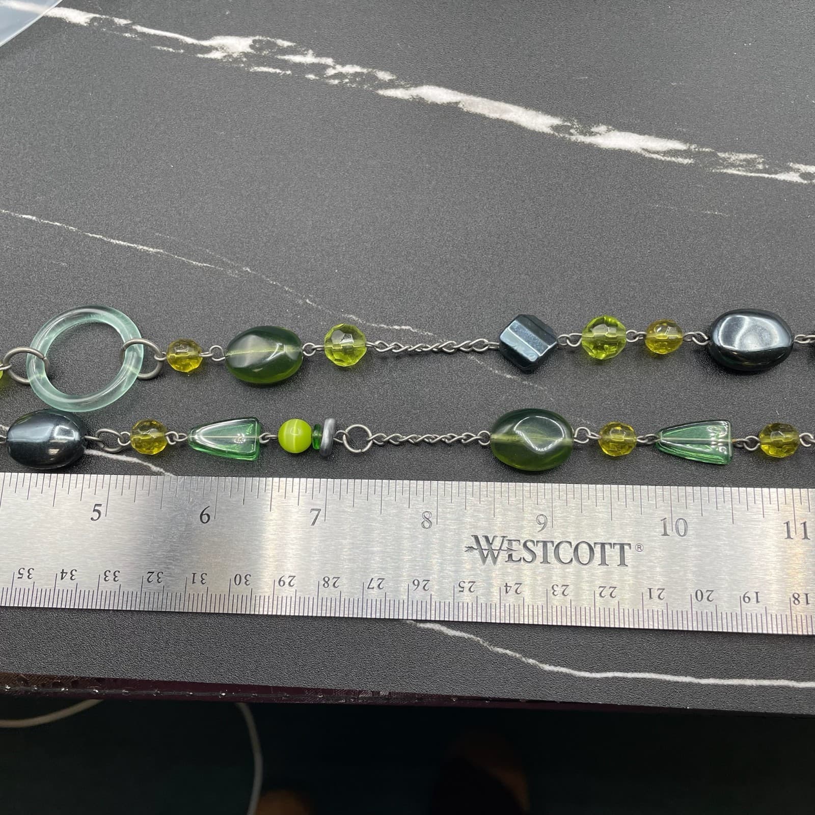 Silver-Tone Green Peridot Tourmaline Station Statement Beaded Lobster Necklace - Thumbnail 8